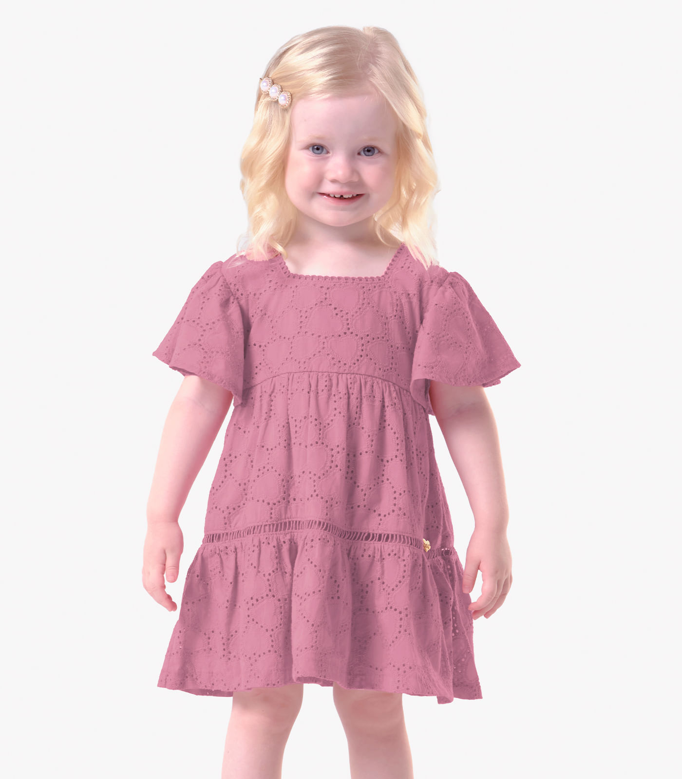 Vestido Infantil Feminino Laise Coração Trick Nick Rosa