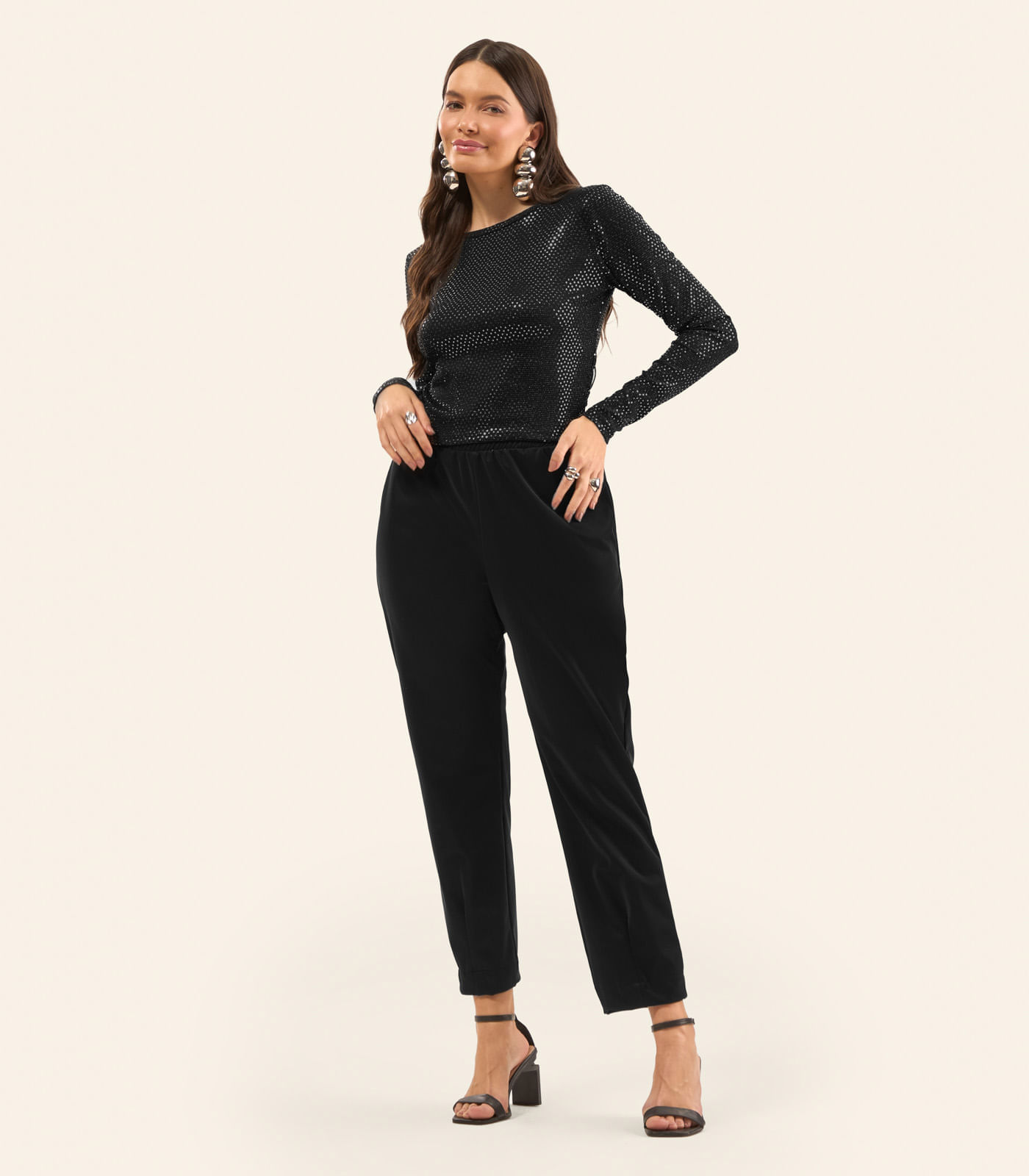 Calça Feminina Em Courino Texturizado Rovitex Preto