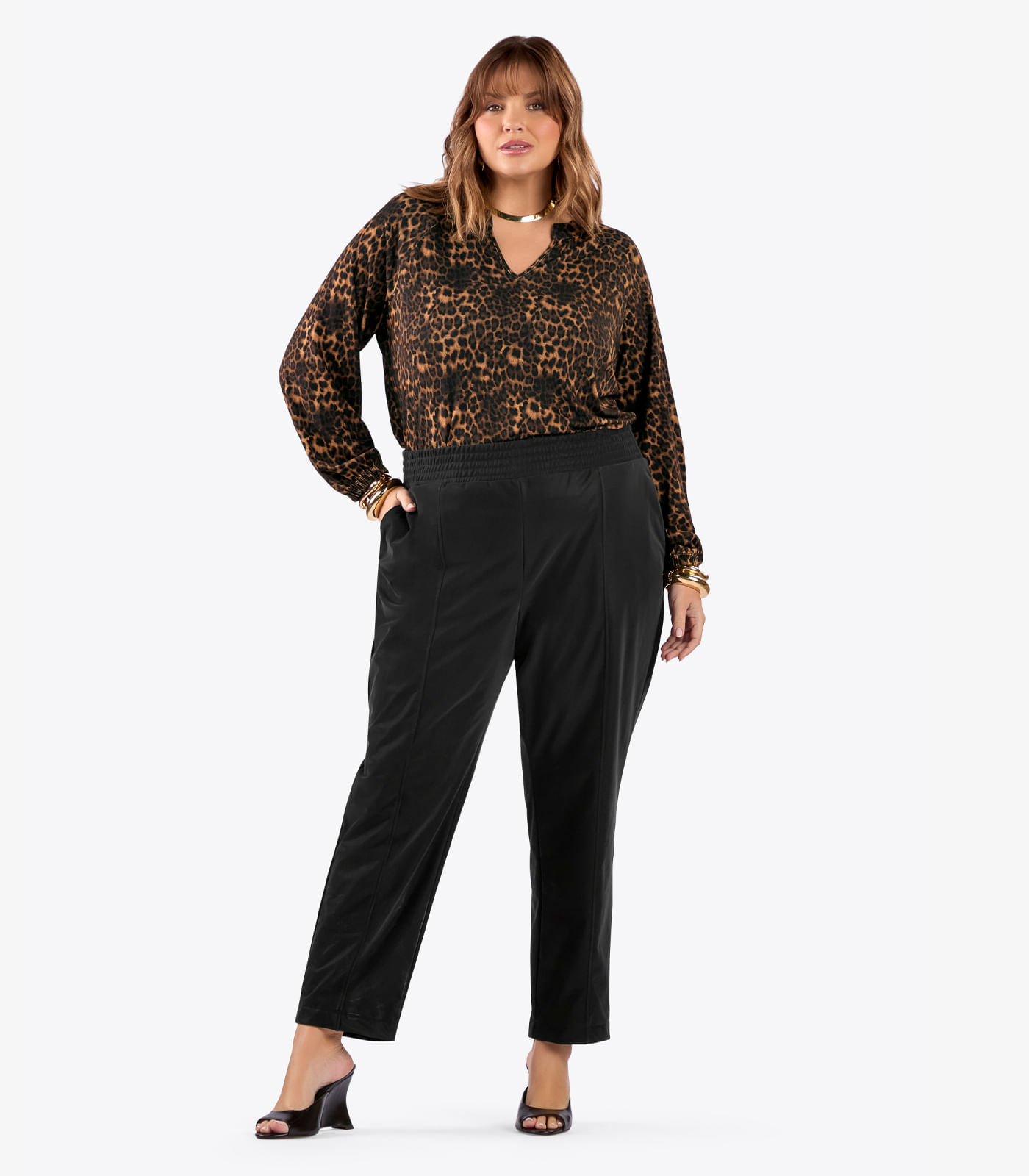 Calça Feminina Courino Plus Size Secret Glam Preto