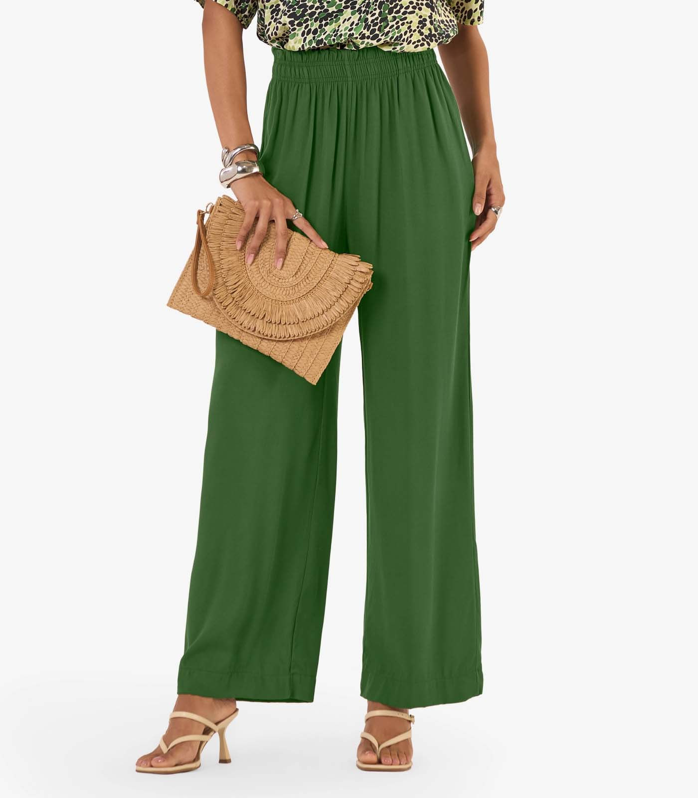 Calça Feminina Pantalona Tecido Viscose Rovitex Verde