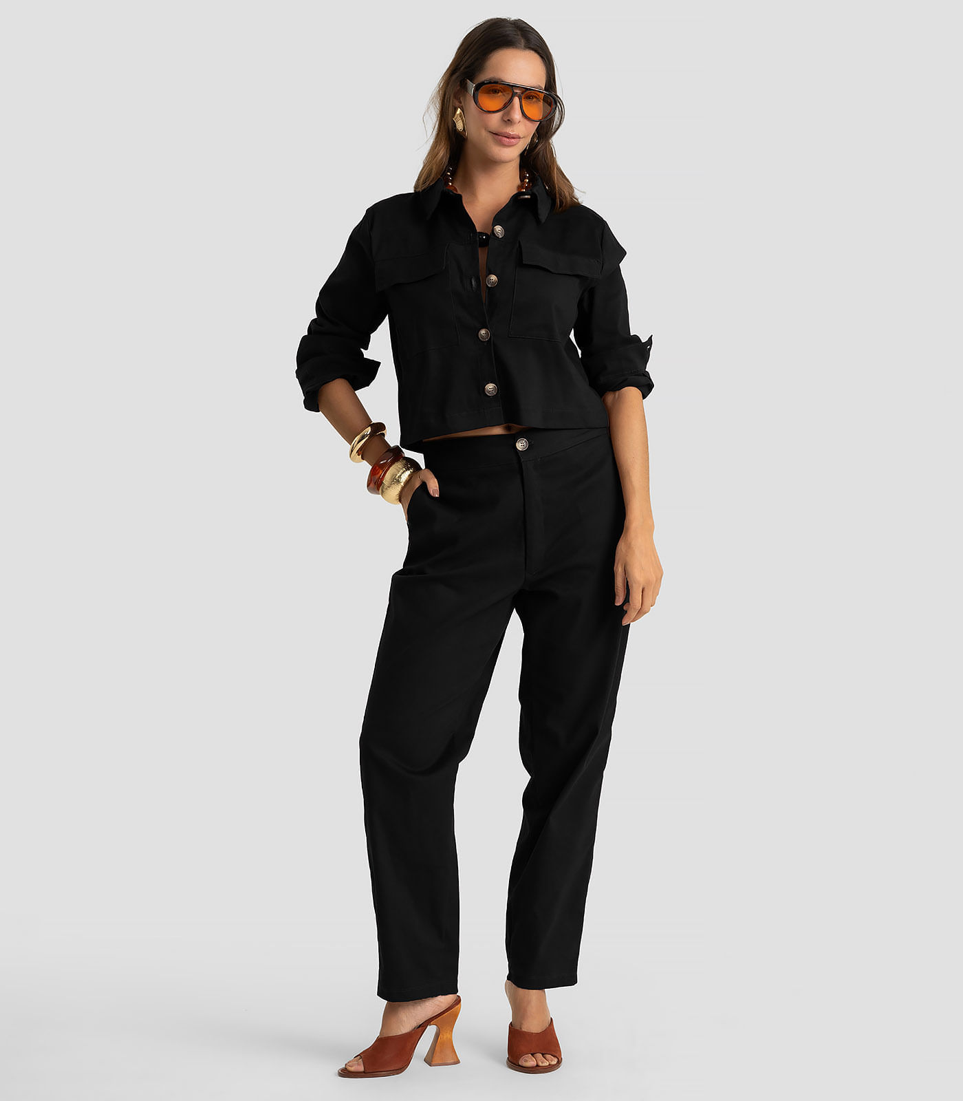 Calça Feminina Em Sarja Com Elastano  Dianna Preto