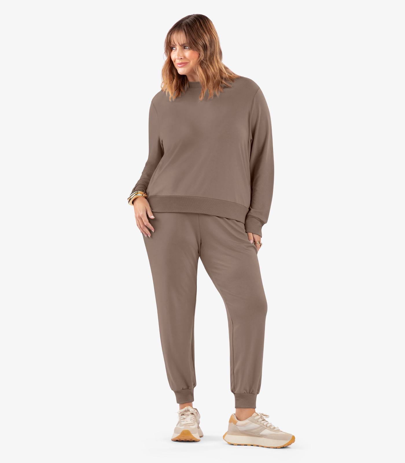 Calça Jogger Feminina Plus Size Secret Glam Marrom