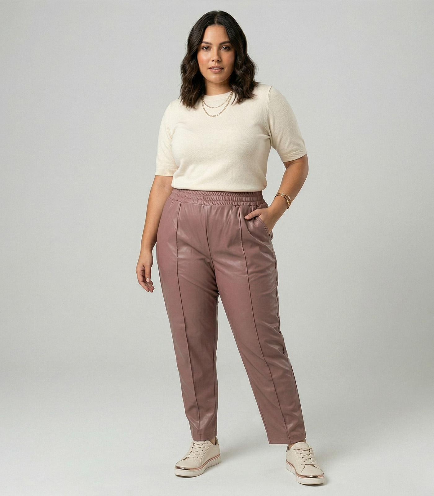 Calça Feminina Courino Plus Size Secret Glam Preto