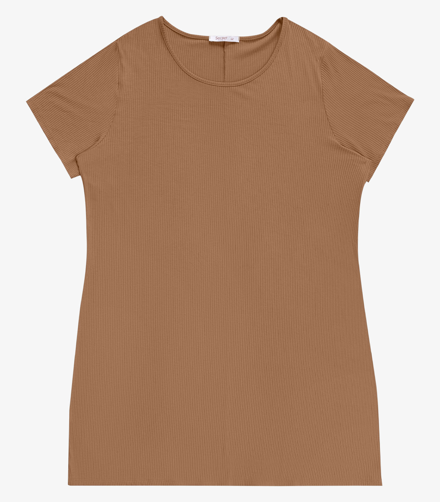 Vestido Feminino Curto Canelado Plus Size Secret Marrom