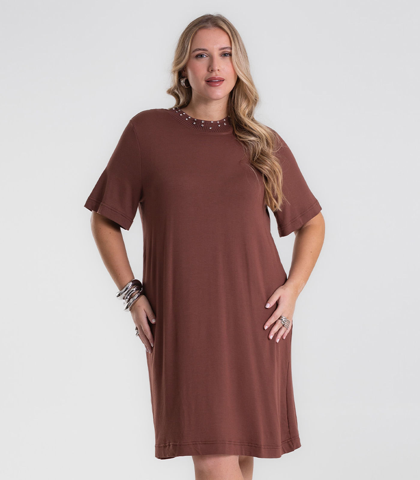 Vestido Feminino Molecotton Plus Size Secret Glam Marrom