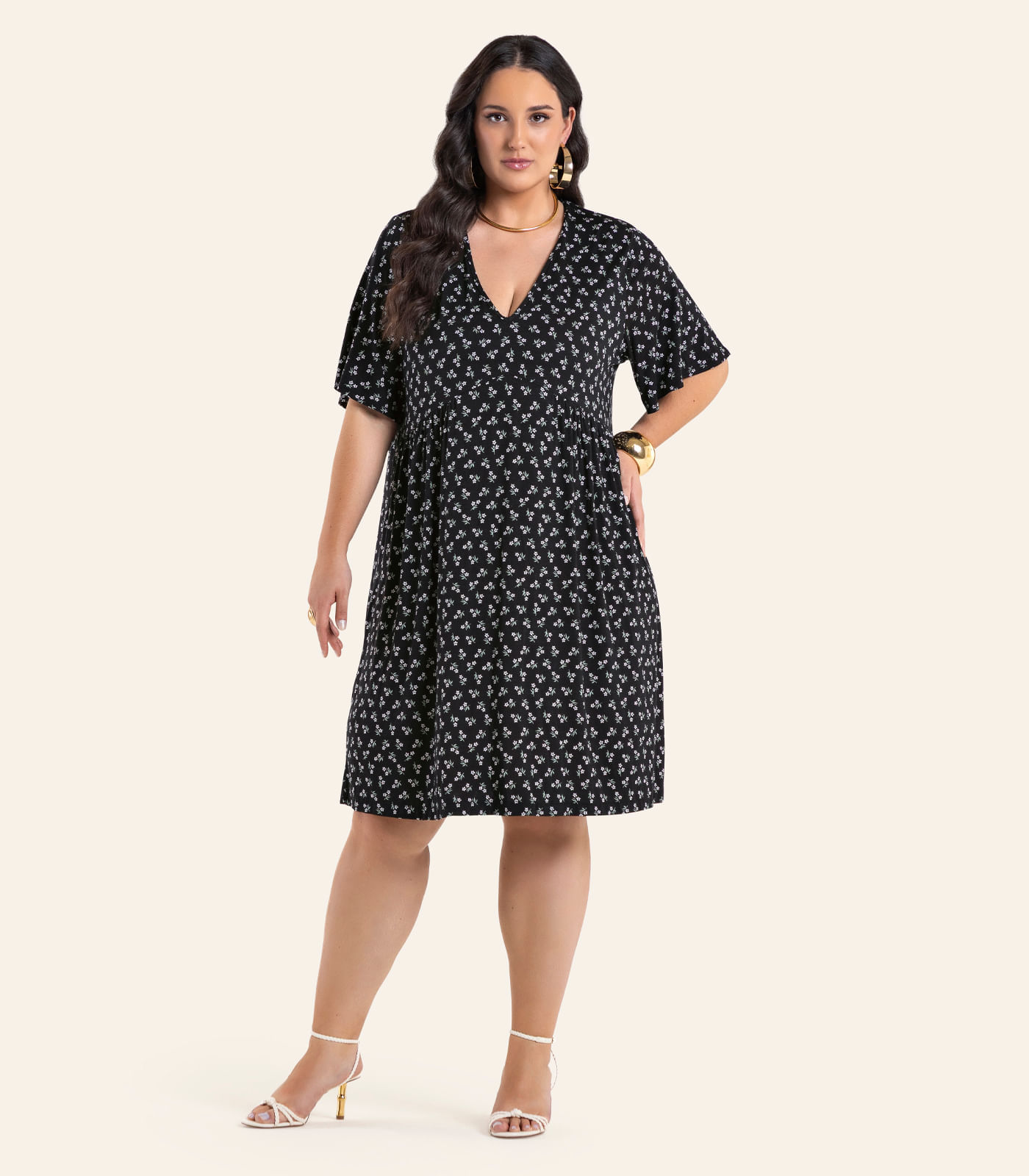 Vestido Feminino Curto Manga Ampla Secret Glam Preto