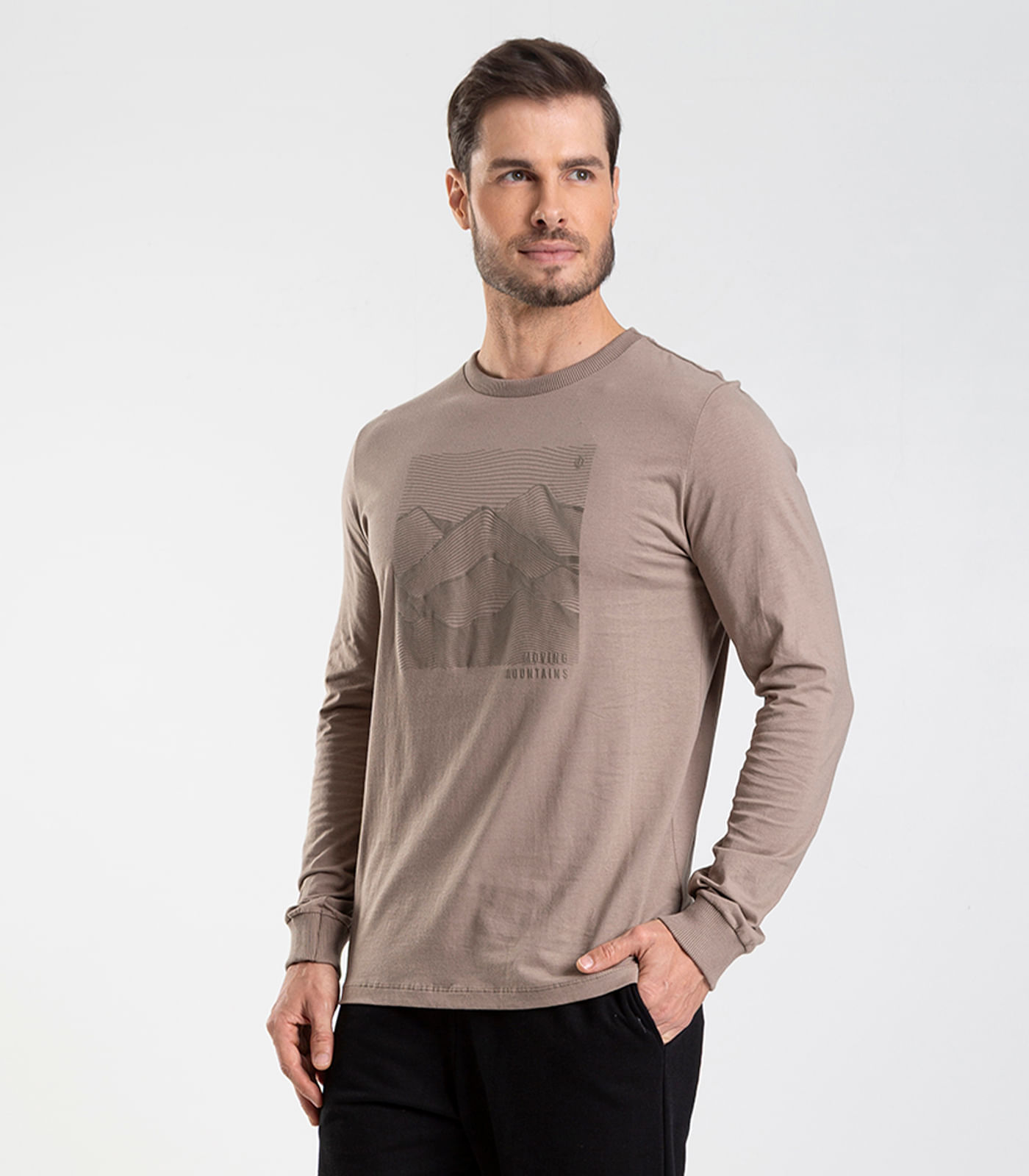 Camiseta Manga Longa Meia Malha Diametro Marrom