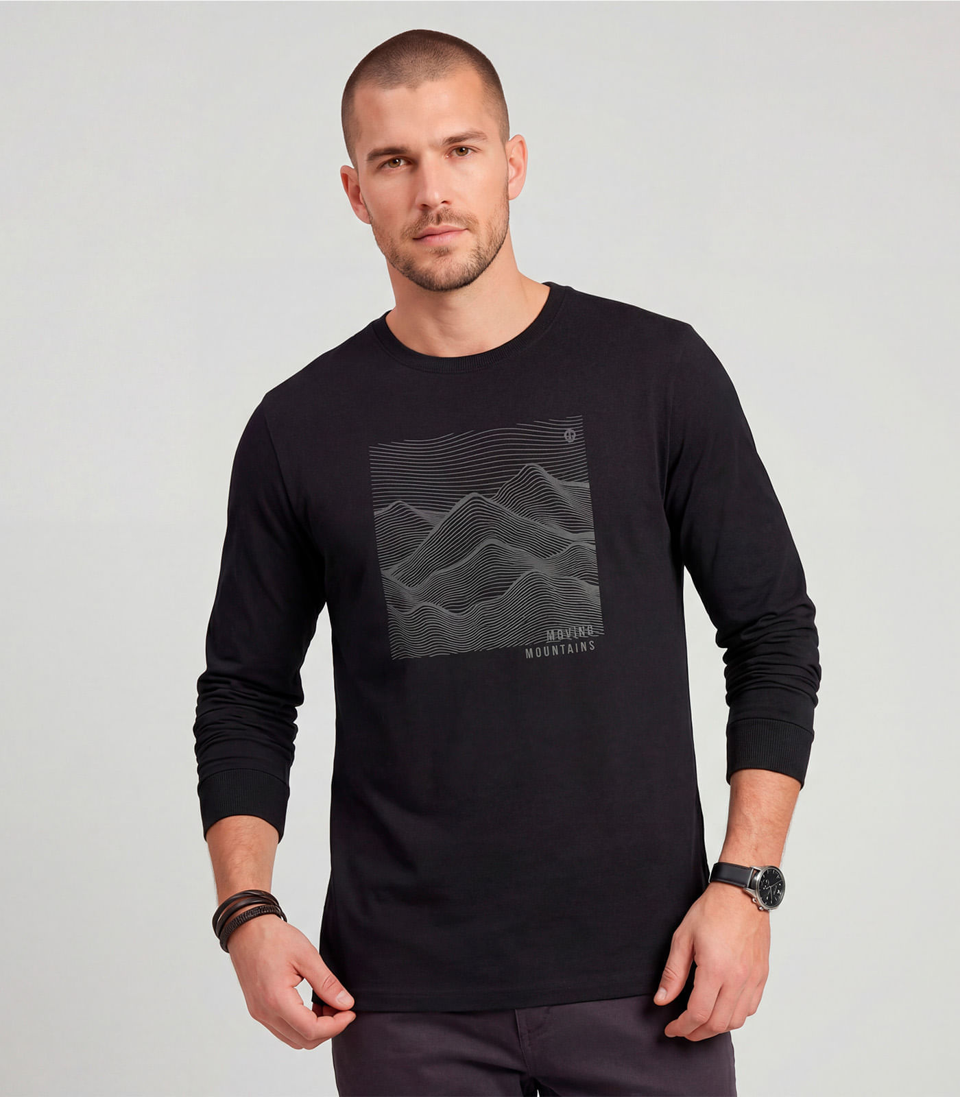 Camiseta Manga Longa Meia Malha Diametro Preto