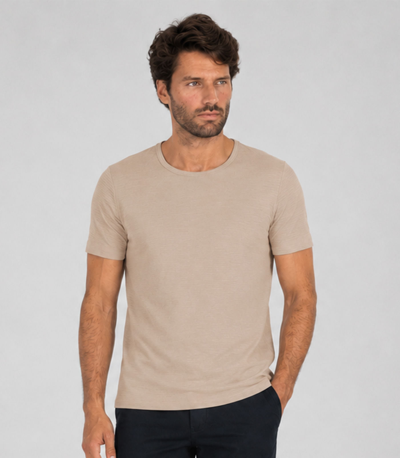 Camiseta Masculina Meia Malha Texturizada Select Bege