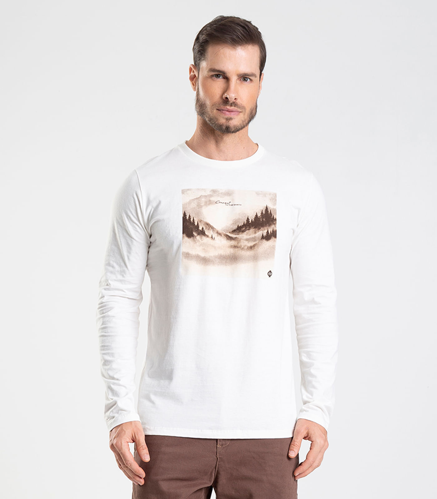 Camiseta Manga Longa Com Estampa Diametro Bege