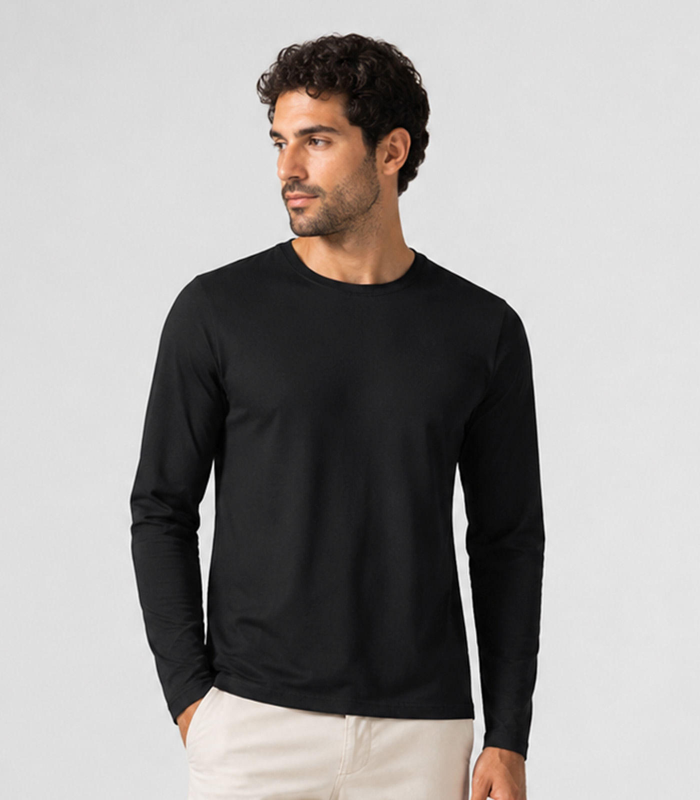 Camiseta Manga Longa Meia Malha Masculina Select Preto