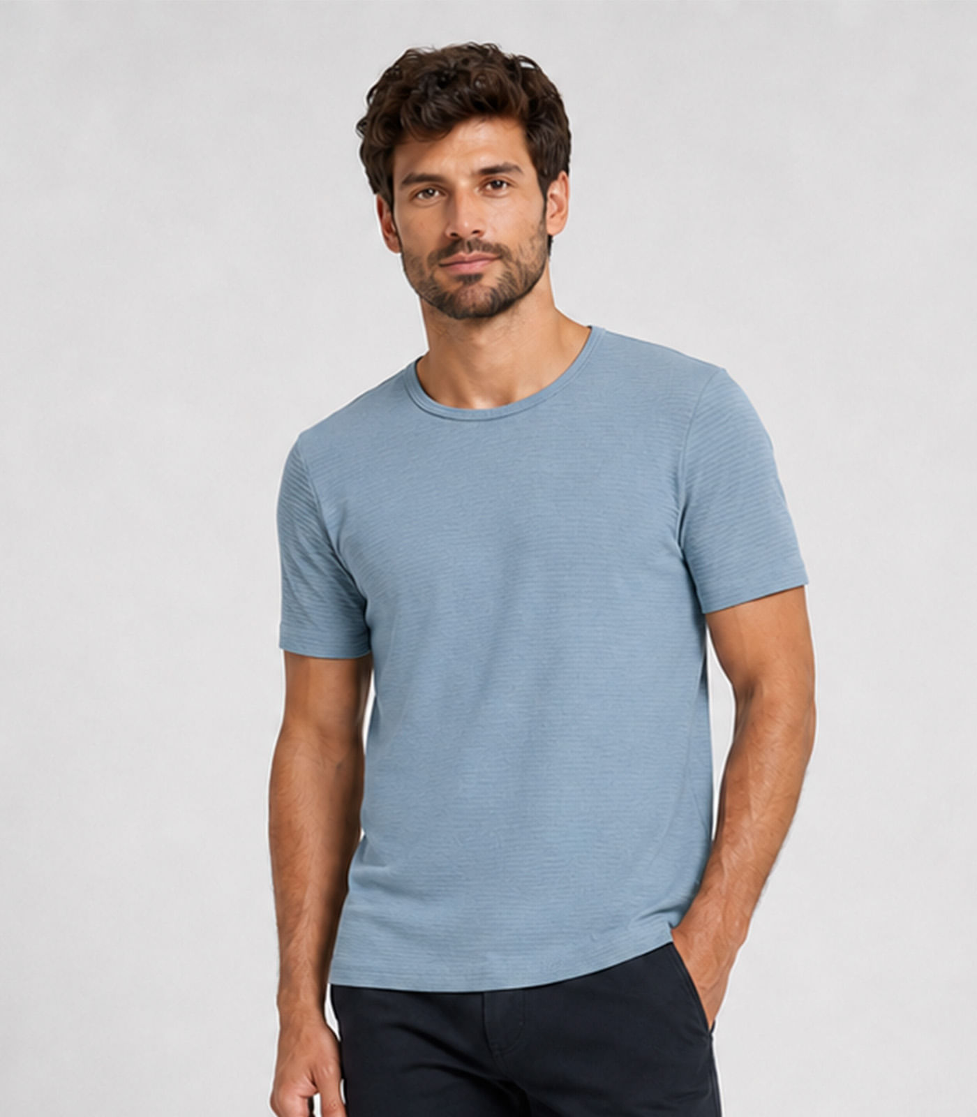 Camiseta Masculina Meia Malha Texturizada Select Azul