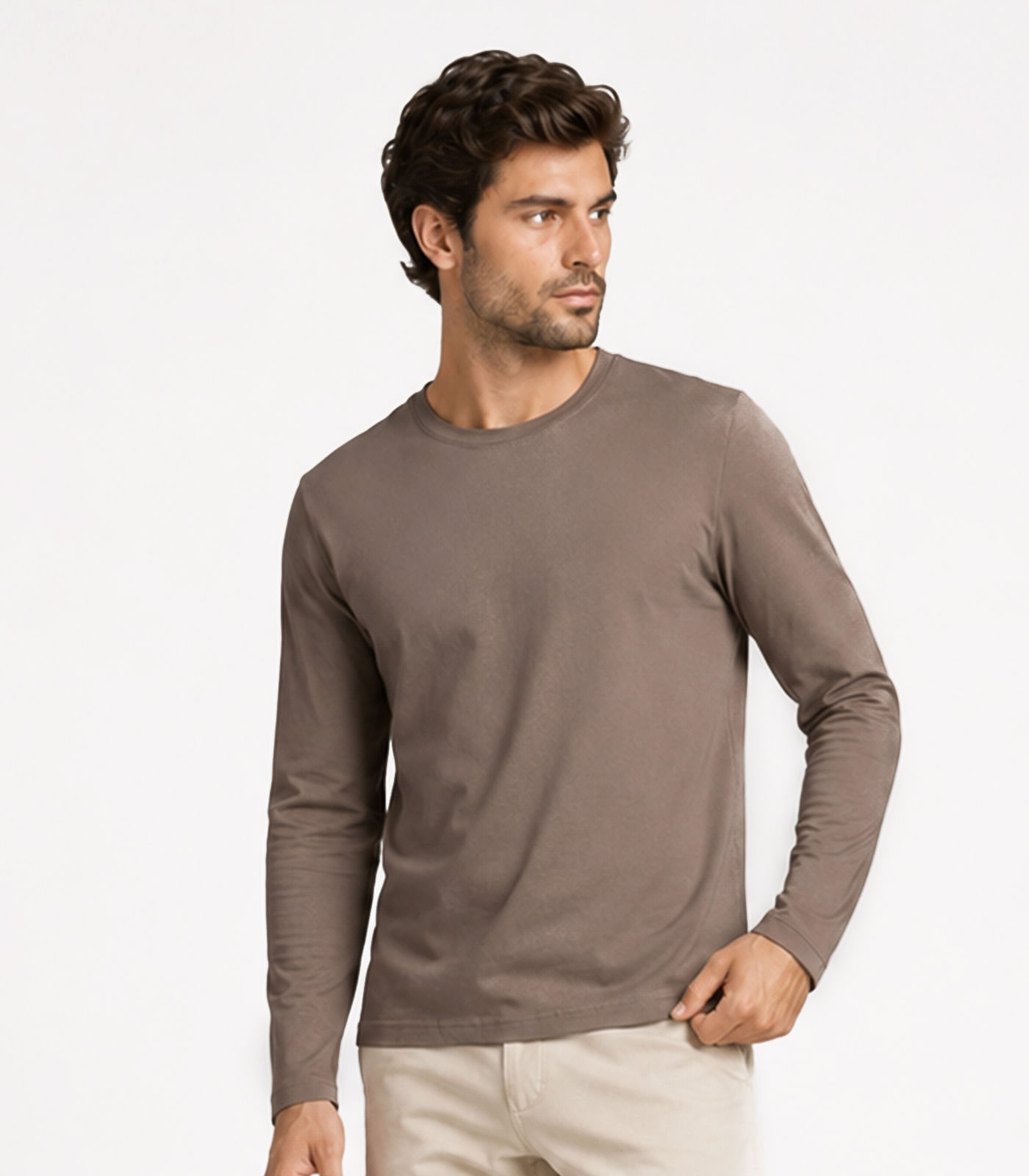 Camiseta Manga Longa Meia Malha Masculina Select Marrom