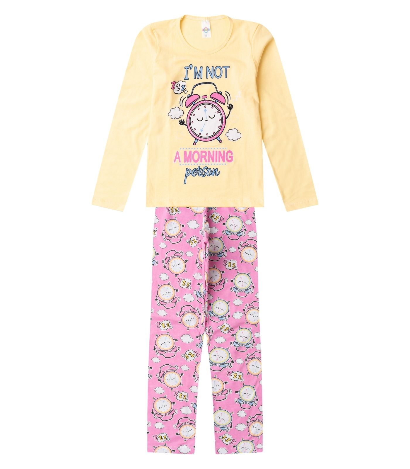Pijama Menina Manga Longa Meia Malha Select Amarelo