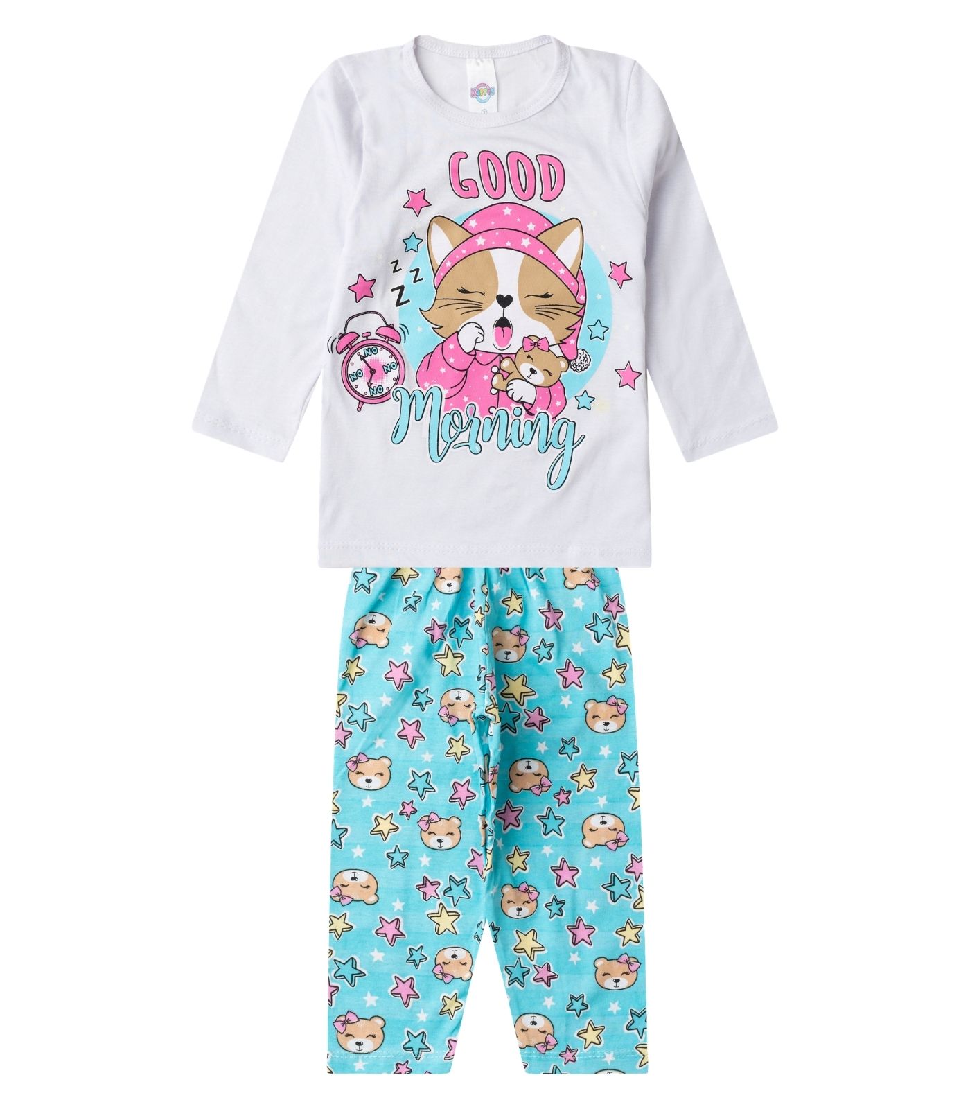 Pijama Menina Manga Longa Meia Malha Select Branco