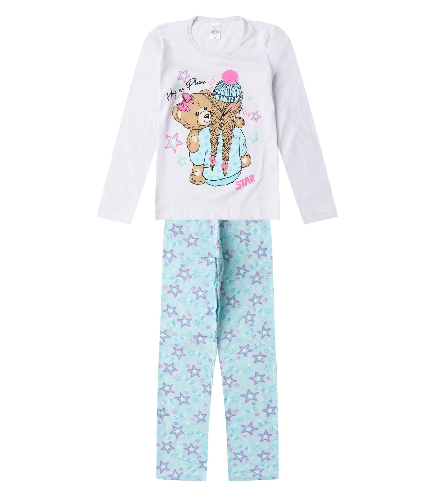 Pijama Menina Manga Longa Meia Malha Select Branco
