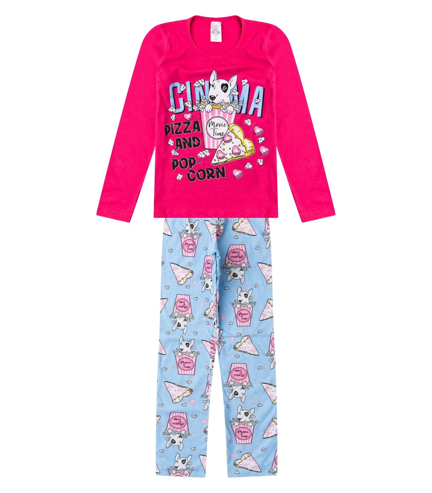 Pijama Menina Manga Longa Meia Malha Select Rosa