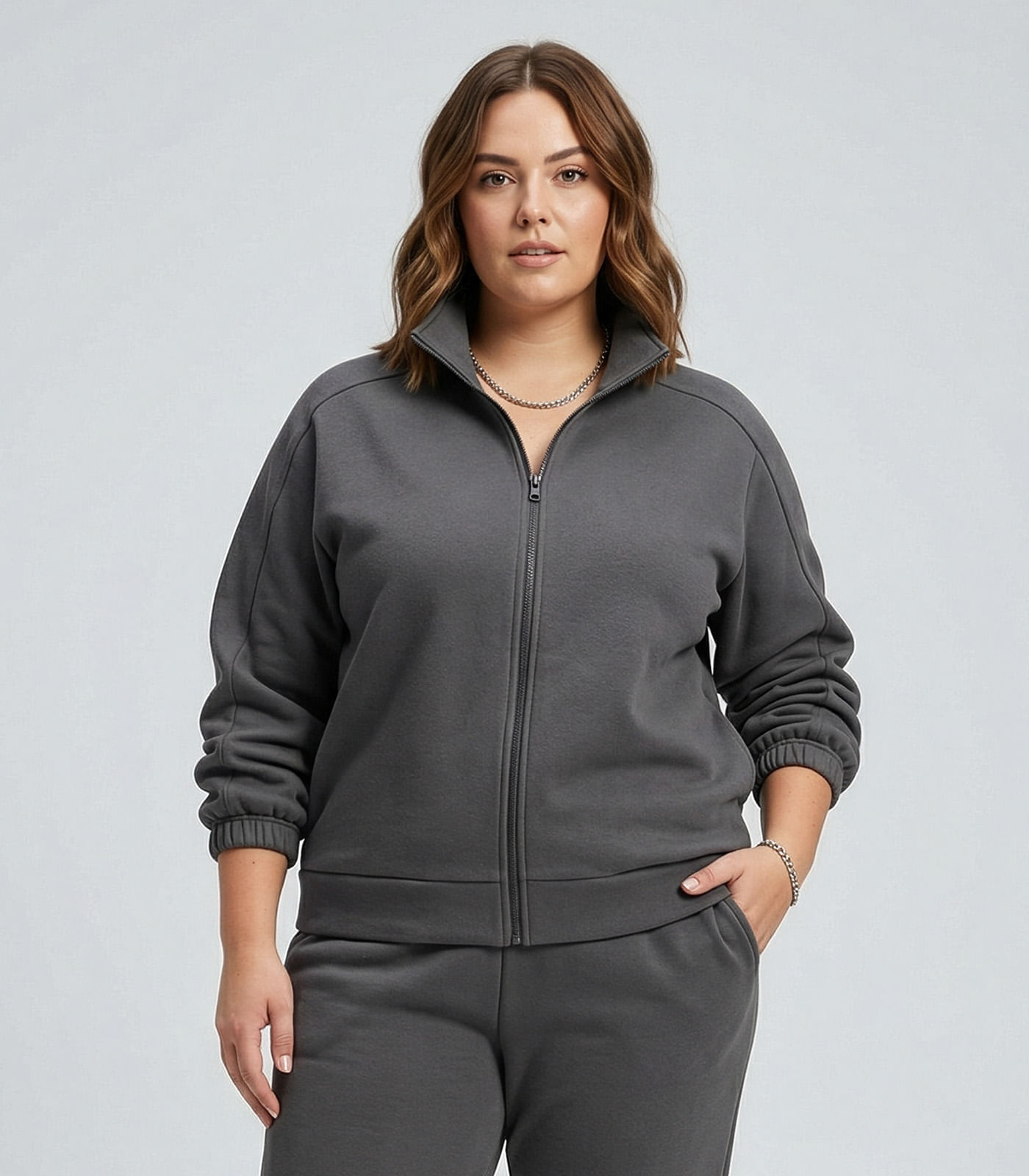 Jaqueta Feminina Plus Size Secret Glam Cinza
