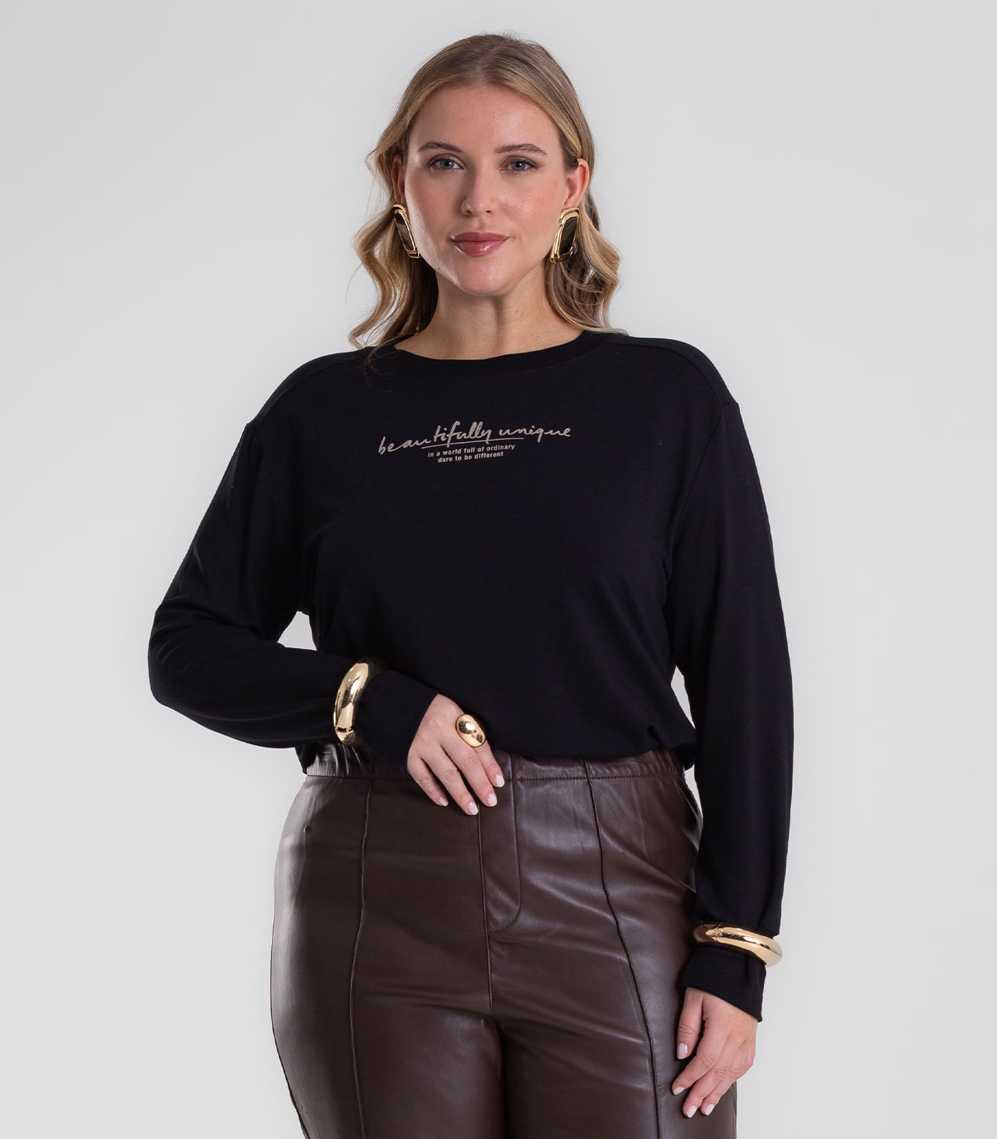 Blusão Feminino Molecotton Plus Size Secret Glam Preto