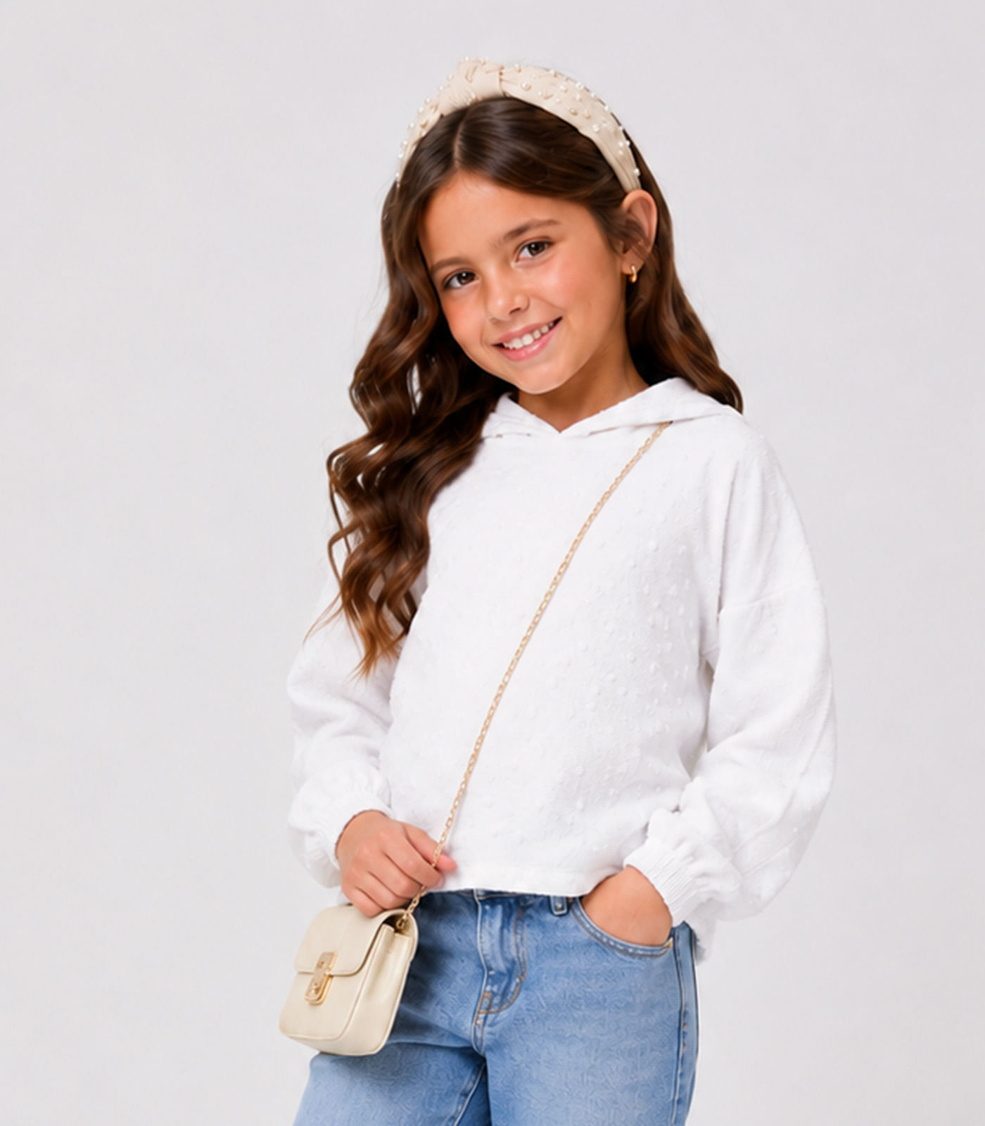 Blusão Infantil Feminino Com Capuz Select Branco
