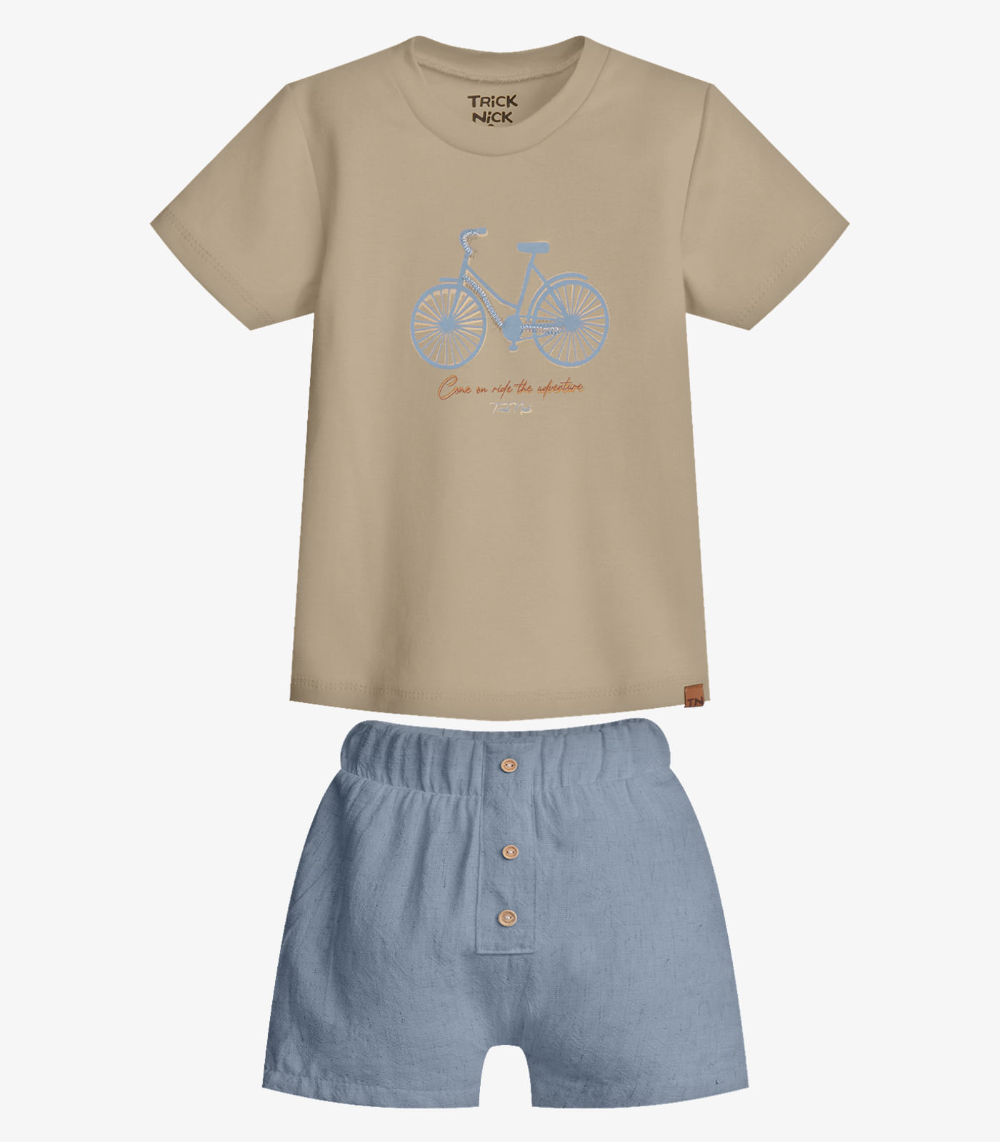 Conjunto  Infantil Camiseta Com Bermuda Trick Nick Bege