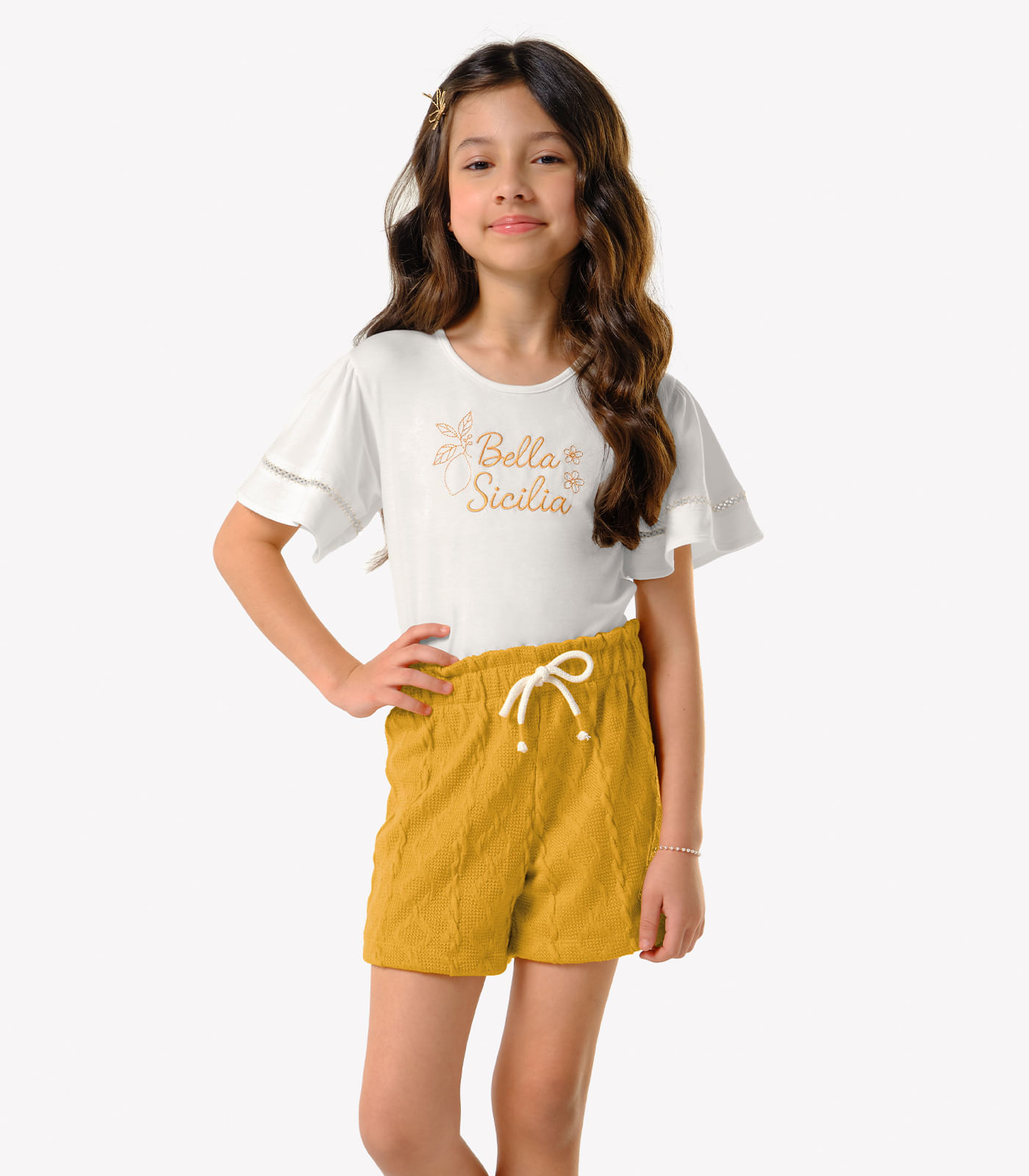 Conjunto Infantil Blusa Com Shorts Trick Nick Bege