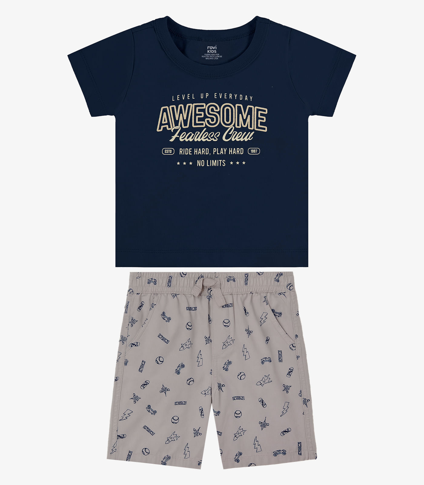 Conjunto Camiseta Com Bermuda Infantil Rovi Kids Azul