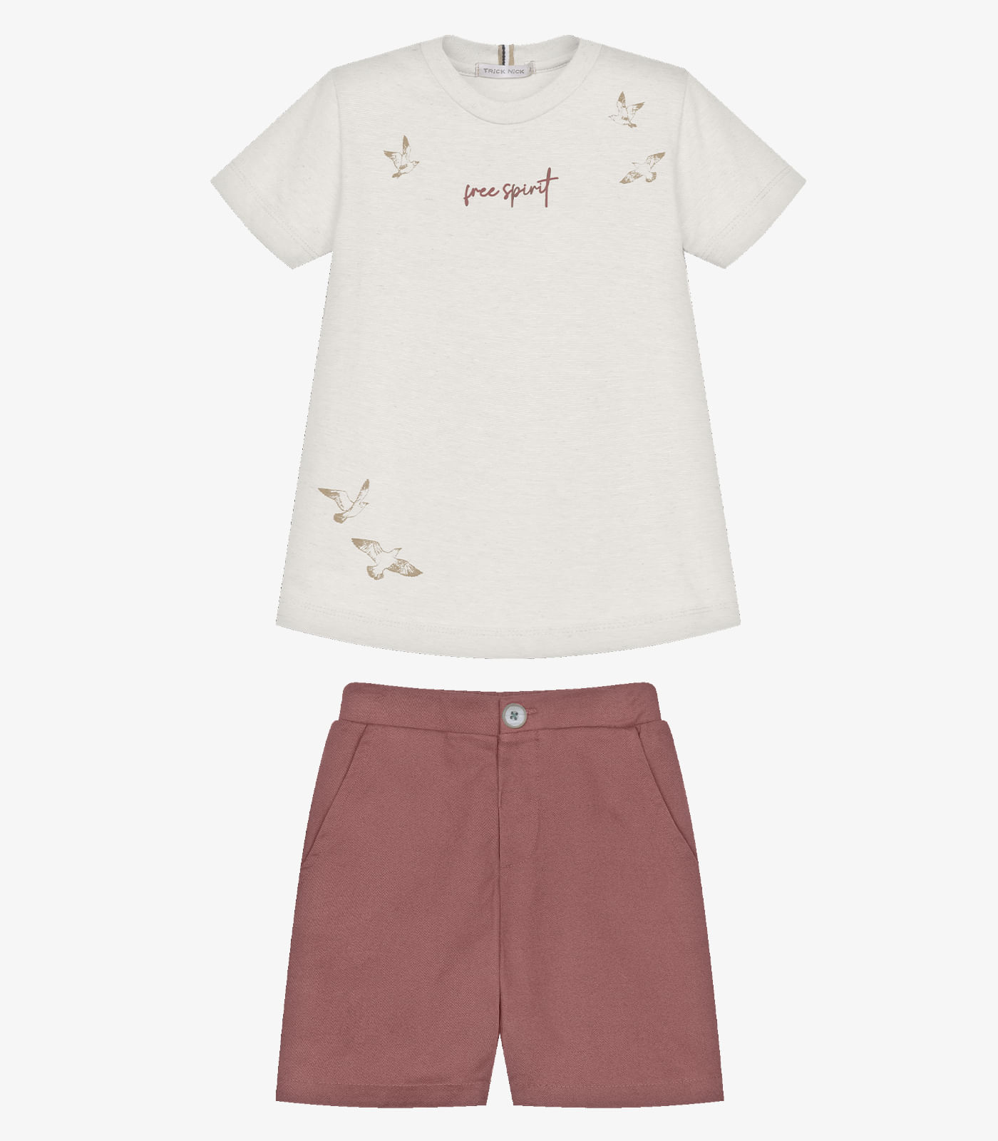 Conjunto Infantil Camiseta Com Bermuda Trick Nick Bege