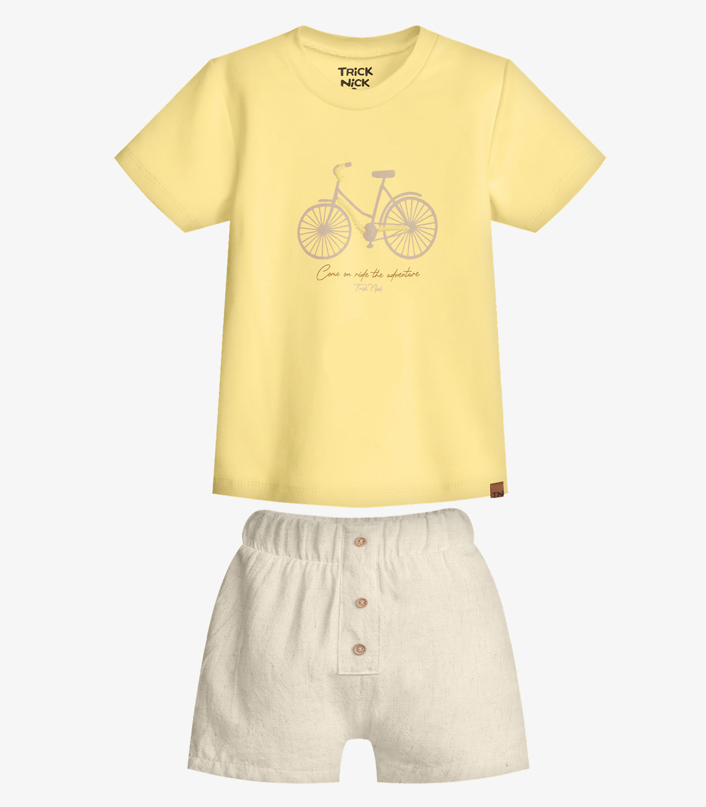 Conjunto  Infantil Camiseta Com Bermuda Trick Nick Amarelo