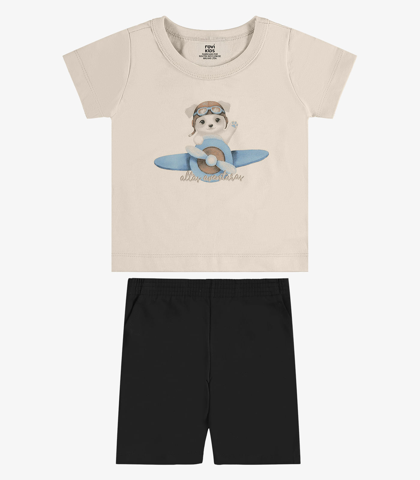 Conjunto Camiseta Com Bermuda Infantil Rovi Kids Bege
