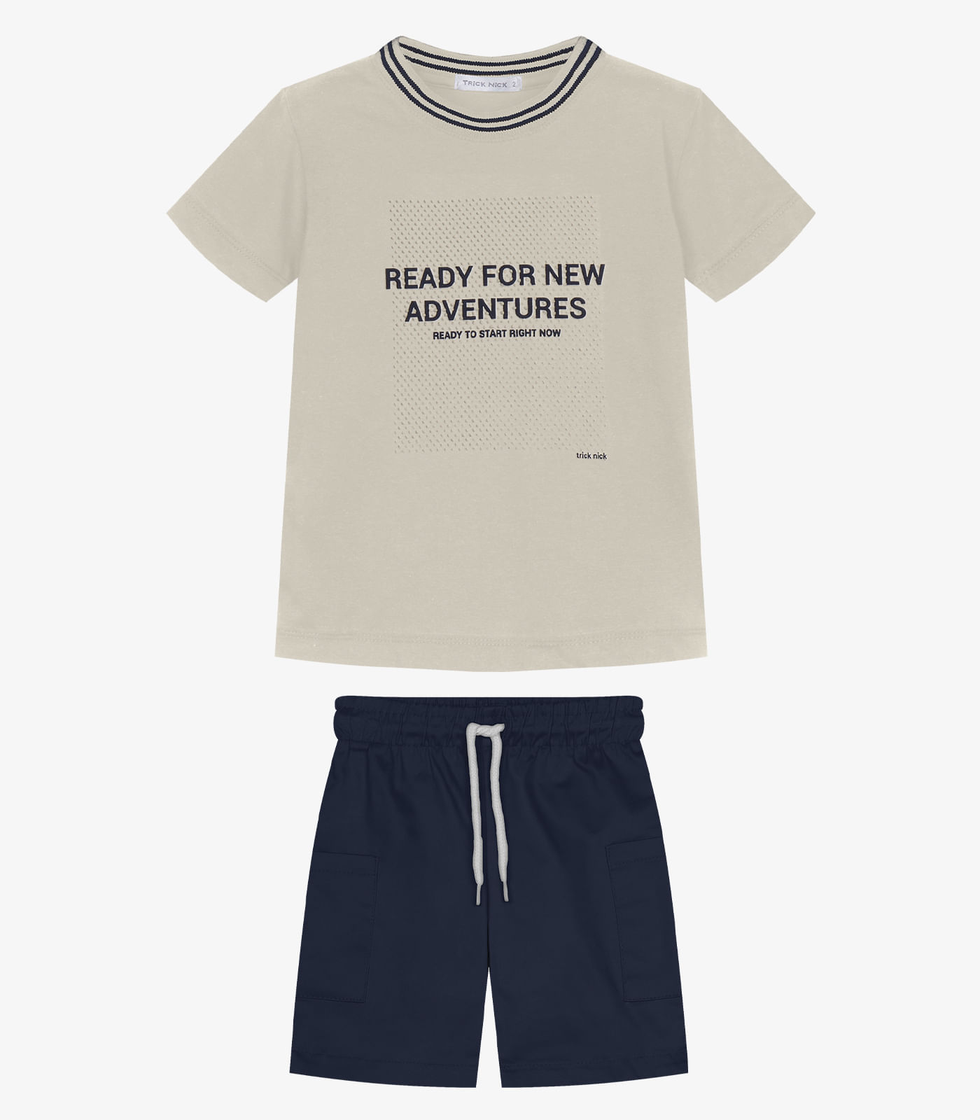 Conjunto Infantil Camiseta Com Bermuda Trick Nick Bege