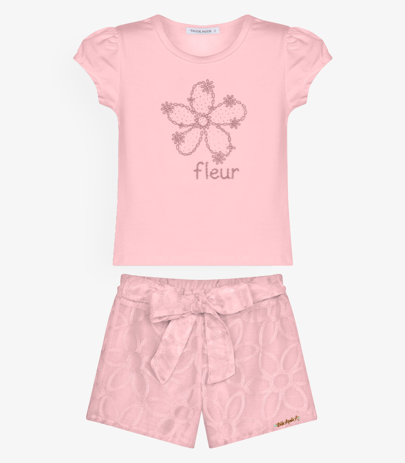 Conjunto Infantil Blusa Com Shorts Trick Nick Rosa