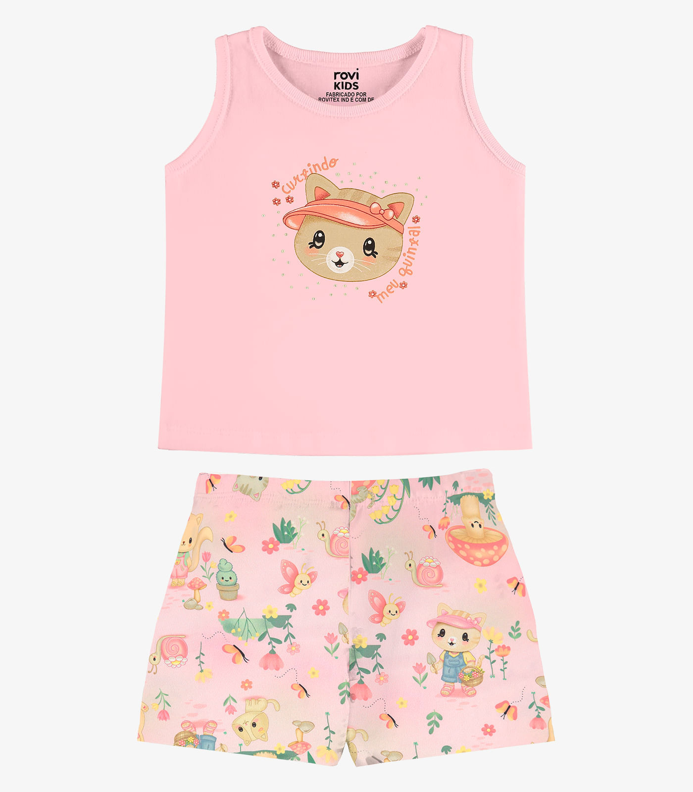 Conjunto Feminino Regata Com Shorts Rovi Kids Rosa