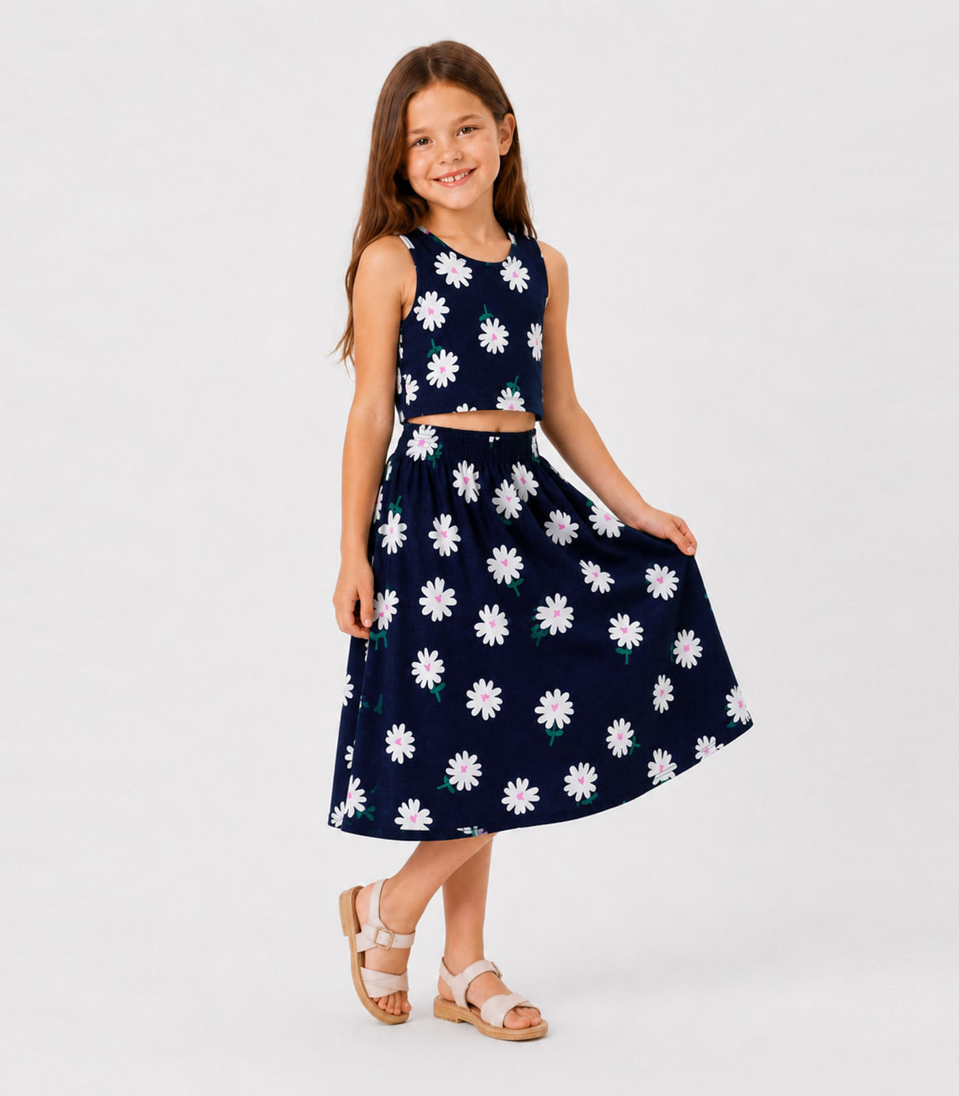 Conjunto Infantil Feminino Saia e Regata Select Azul