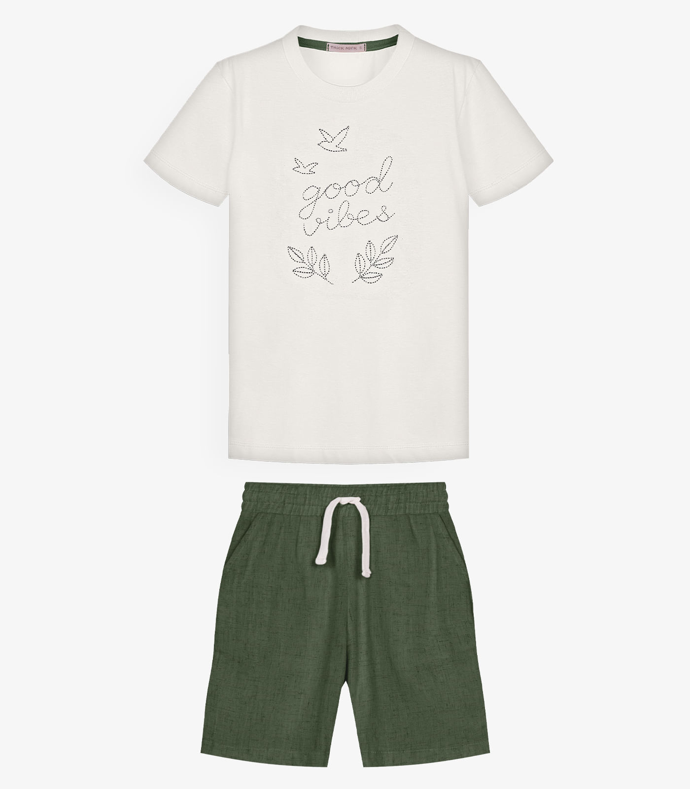 Conjunto Infantil Camiseta Com Bermuda Trick Nick Bege