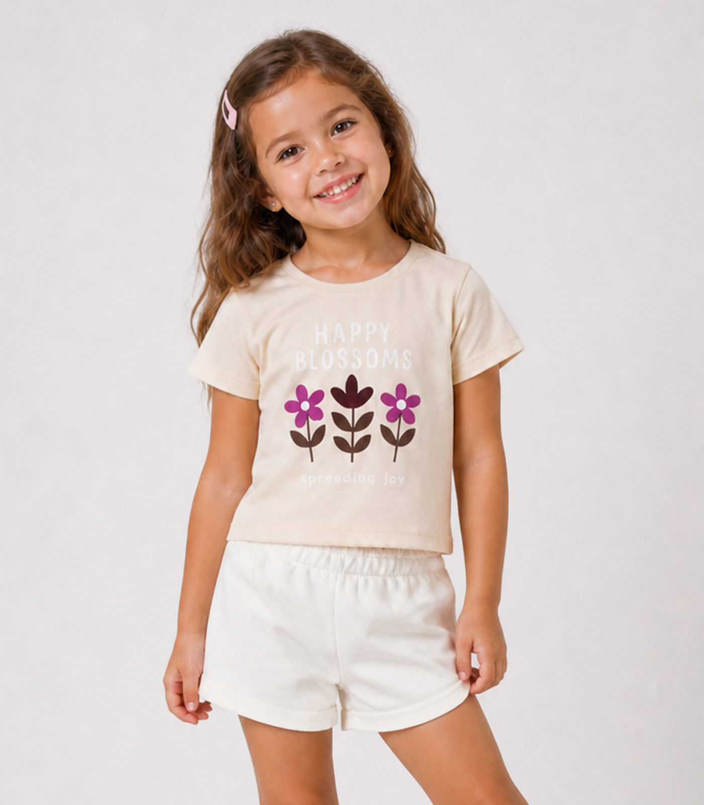 Conjunto Feminino Short e Blusa Estampada Select Bege