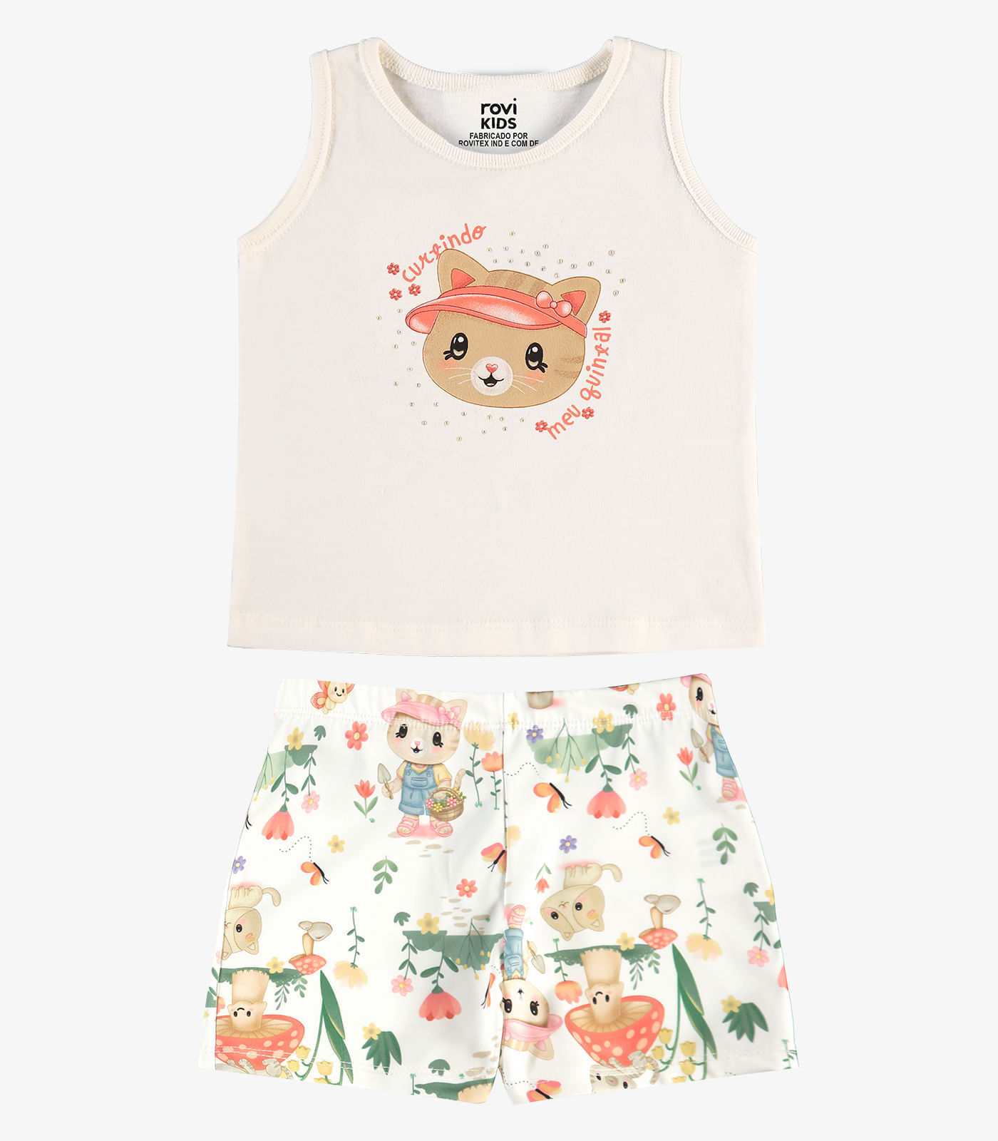Conjunto Feminino Regata Com Shorts Rovi Kids Bege