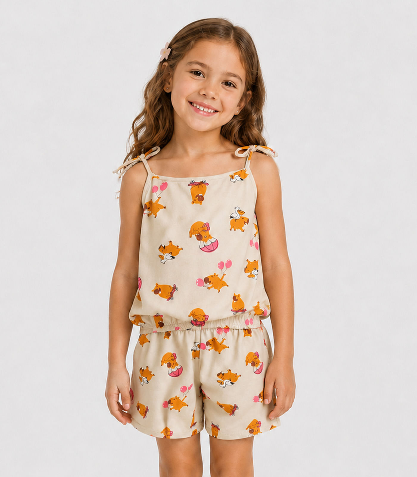 Conjunto Infantil Blusa de Alça e Short Select Bege