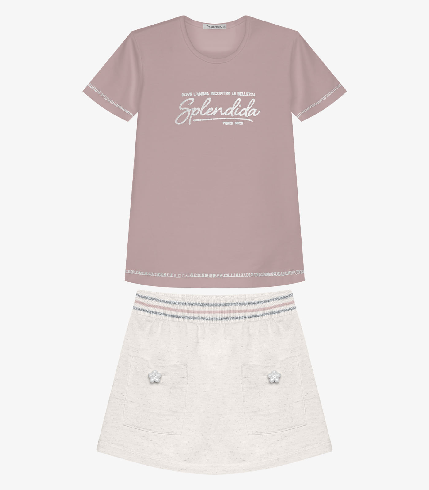 Conjunto Infantil Blusa Com Saia Trick Nick Rosa