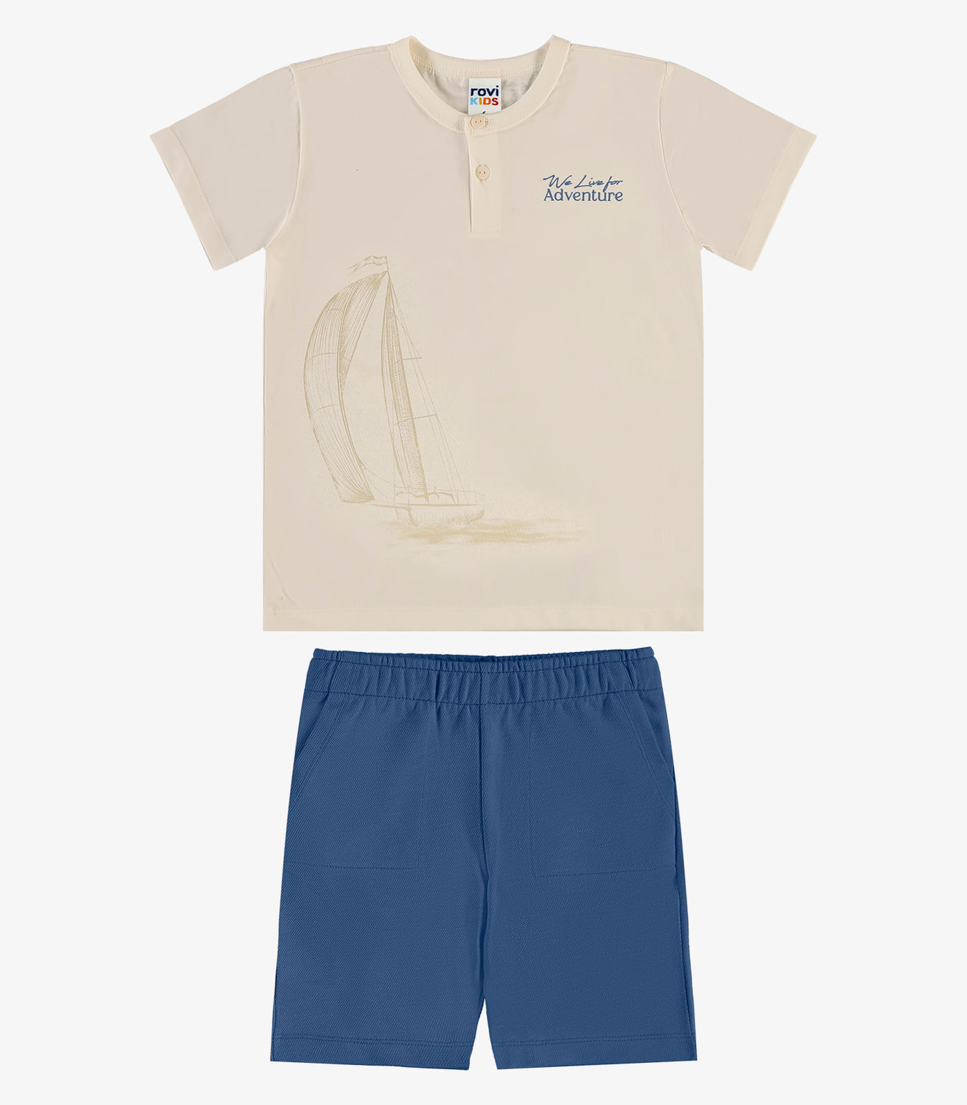 Conjunto Camiseta Com Bermuda Infantil Rovi Kids Bege