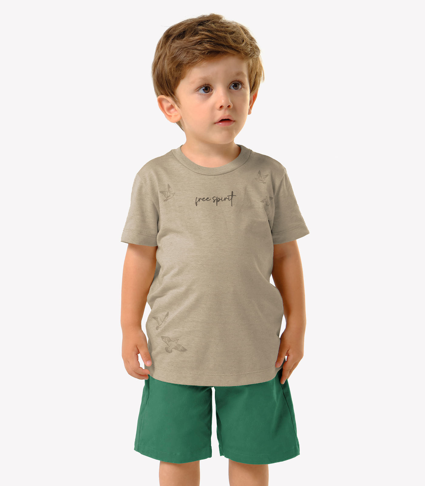 Conjunto Infantil Camiseta Com Bermuda Trick Nick Bege