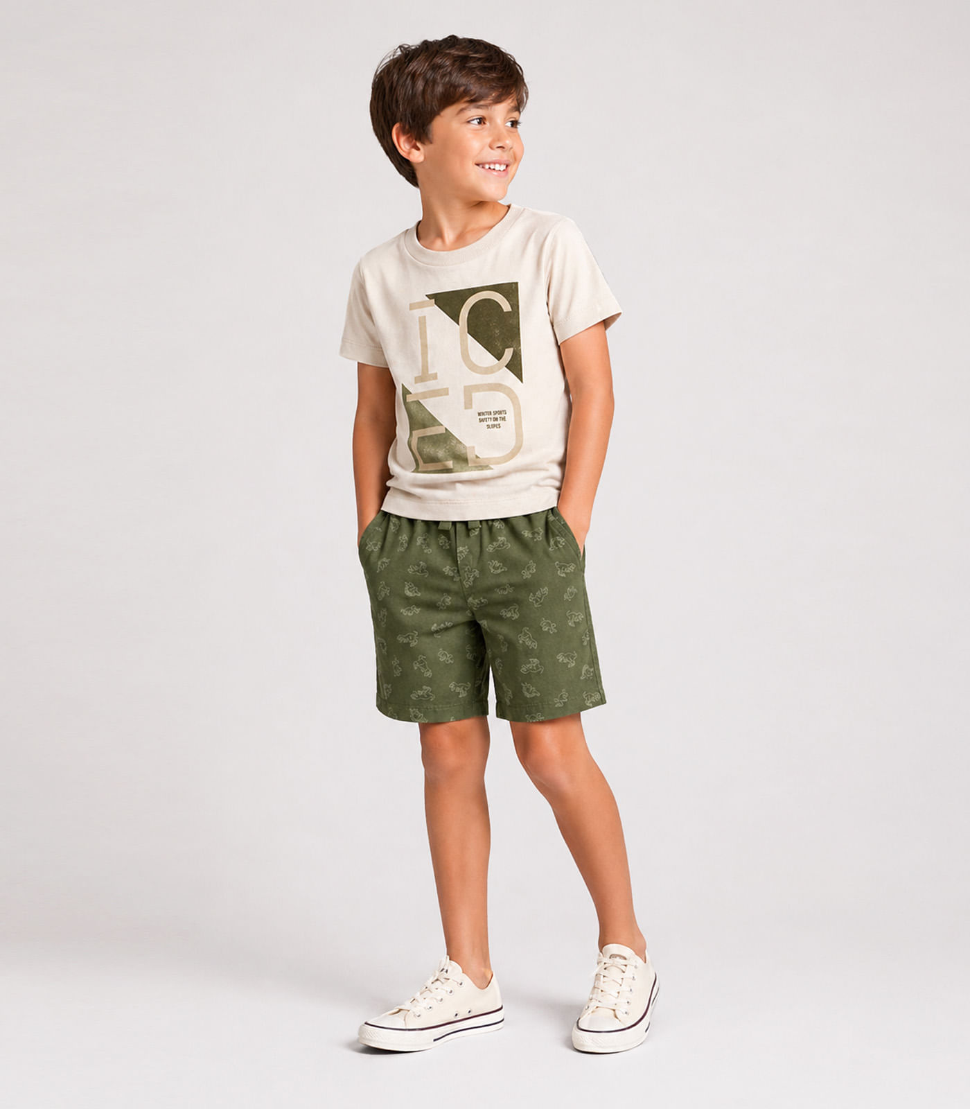 Conjunto Infantil Menino Curto Meia Malha Select Bege