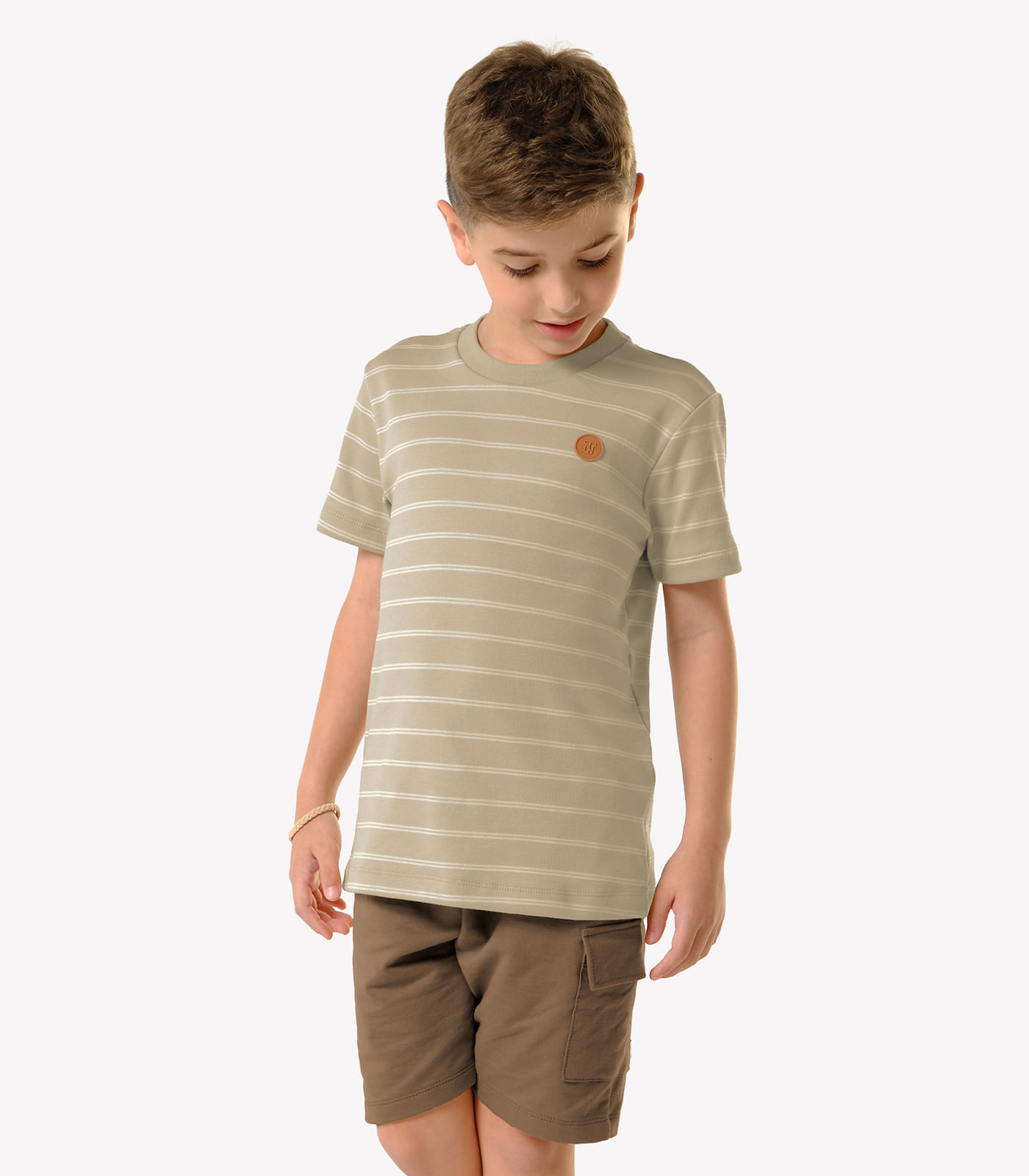 Conjunto Infantil Camiseta Com Bermuda Trick Nick Bege