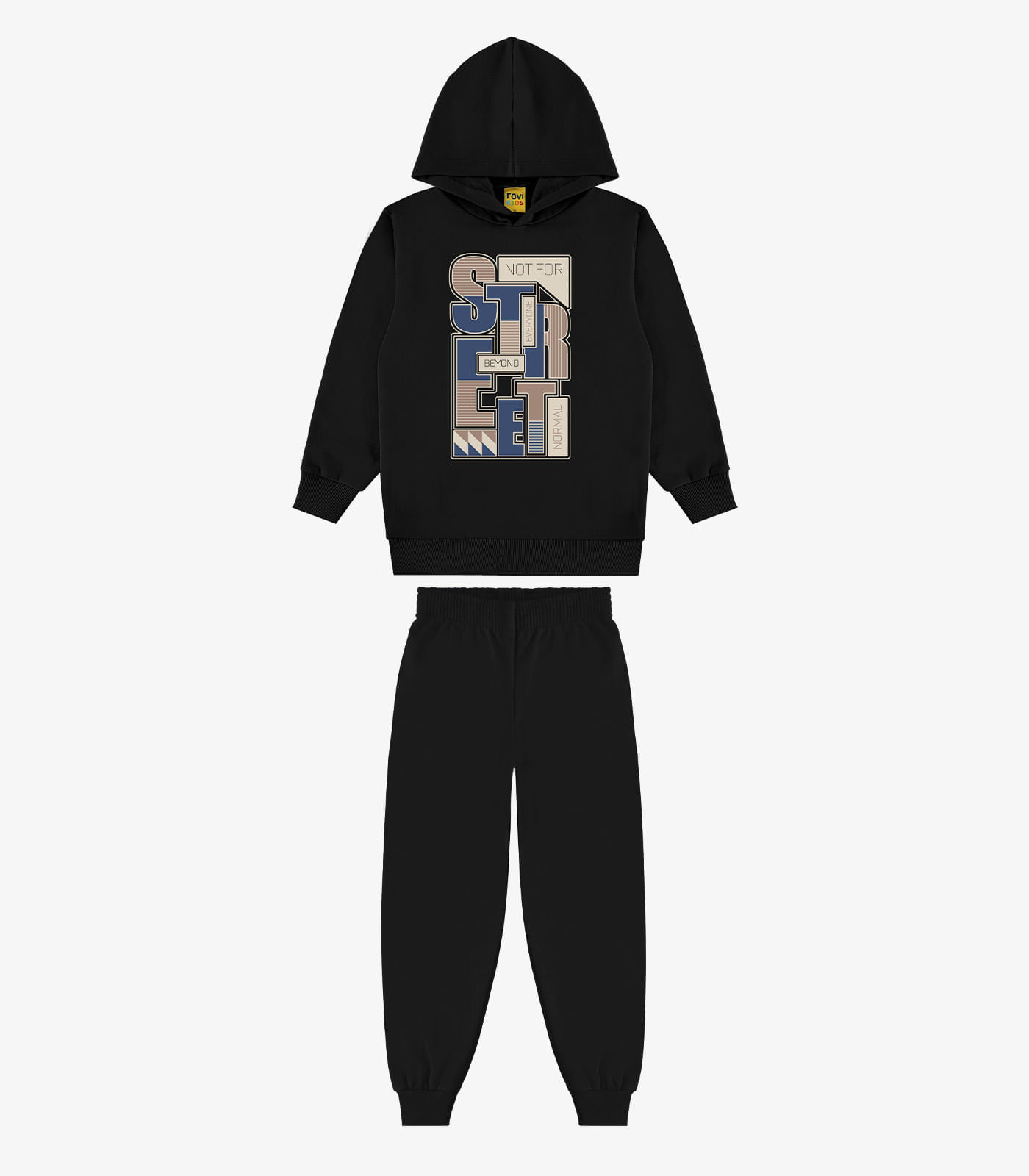 Conjunto Blusão Com Capuz E Calça Rovi Kids Preto