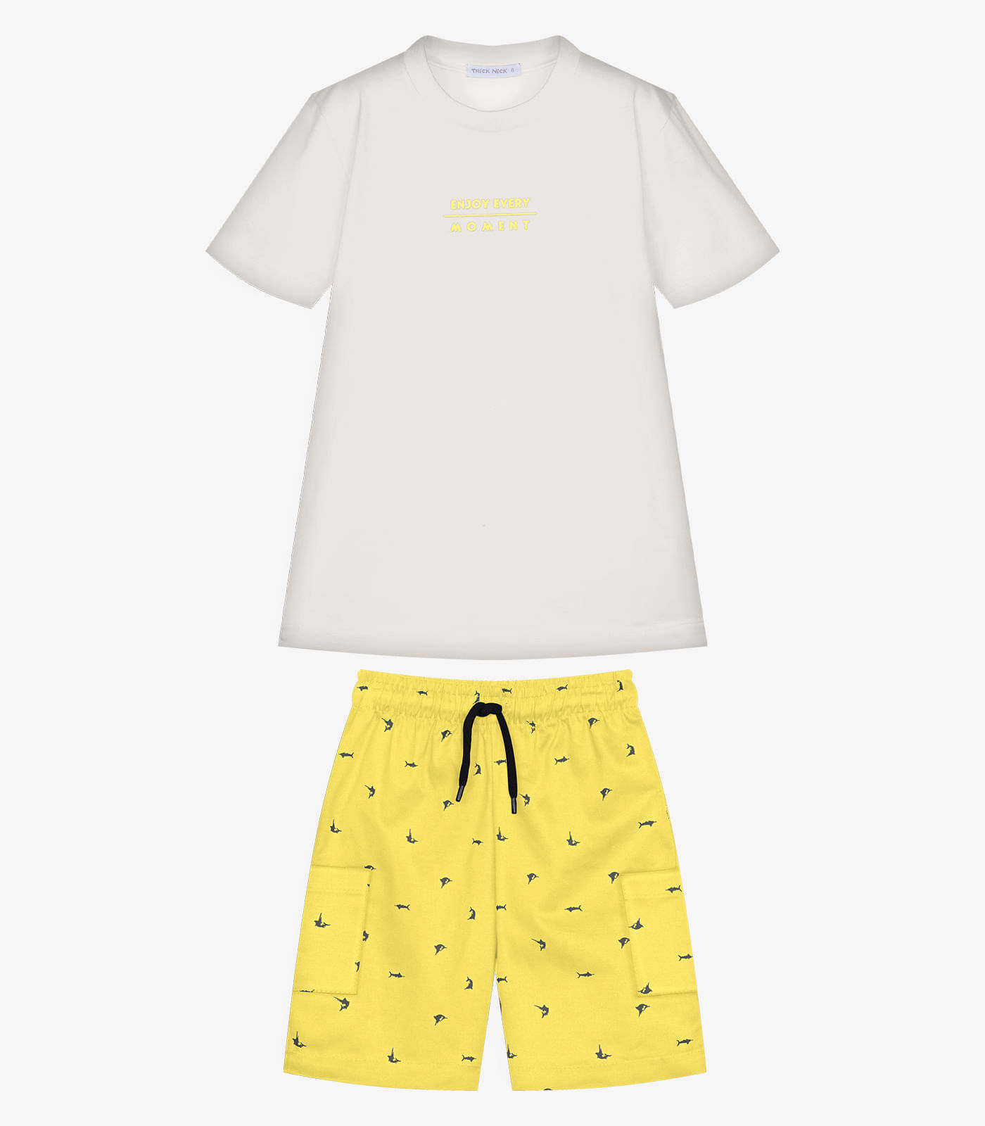 Conjunto Infantil Camiseta Com Bermuda Trick Nick Bege