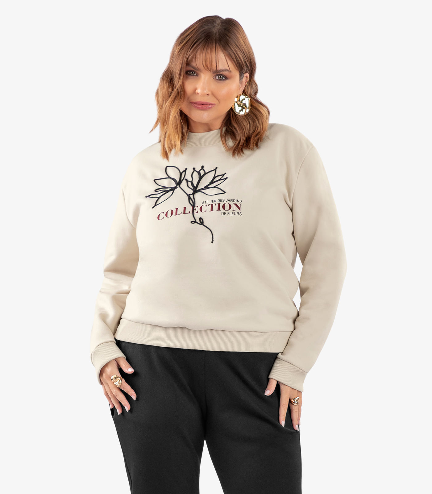 Blusão Feminino Moletom Plus Size Secret Glam Bege