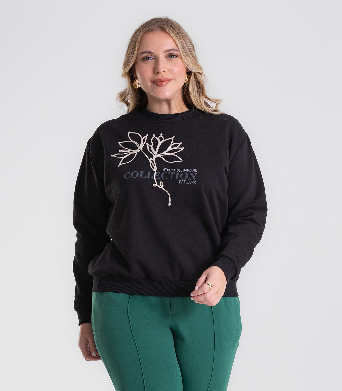 Blusão Feminino Moletom Plus Size Secret Glam Preto
