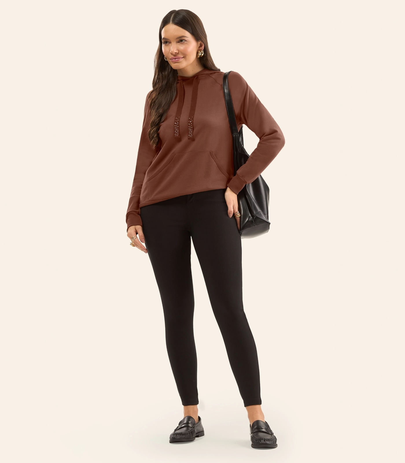 Blusão Feminino Com Capuz Em Molecotton Rovitex Marrom