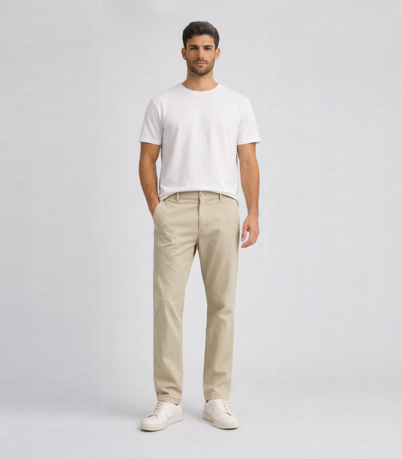 Calça Masculina Em Sarja Com Bolsos Pl Collezioni Bege