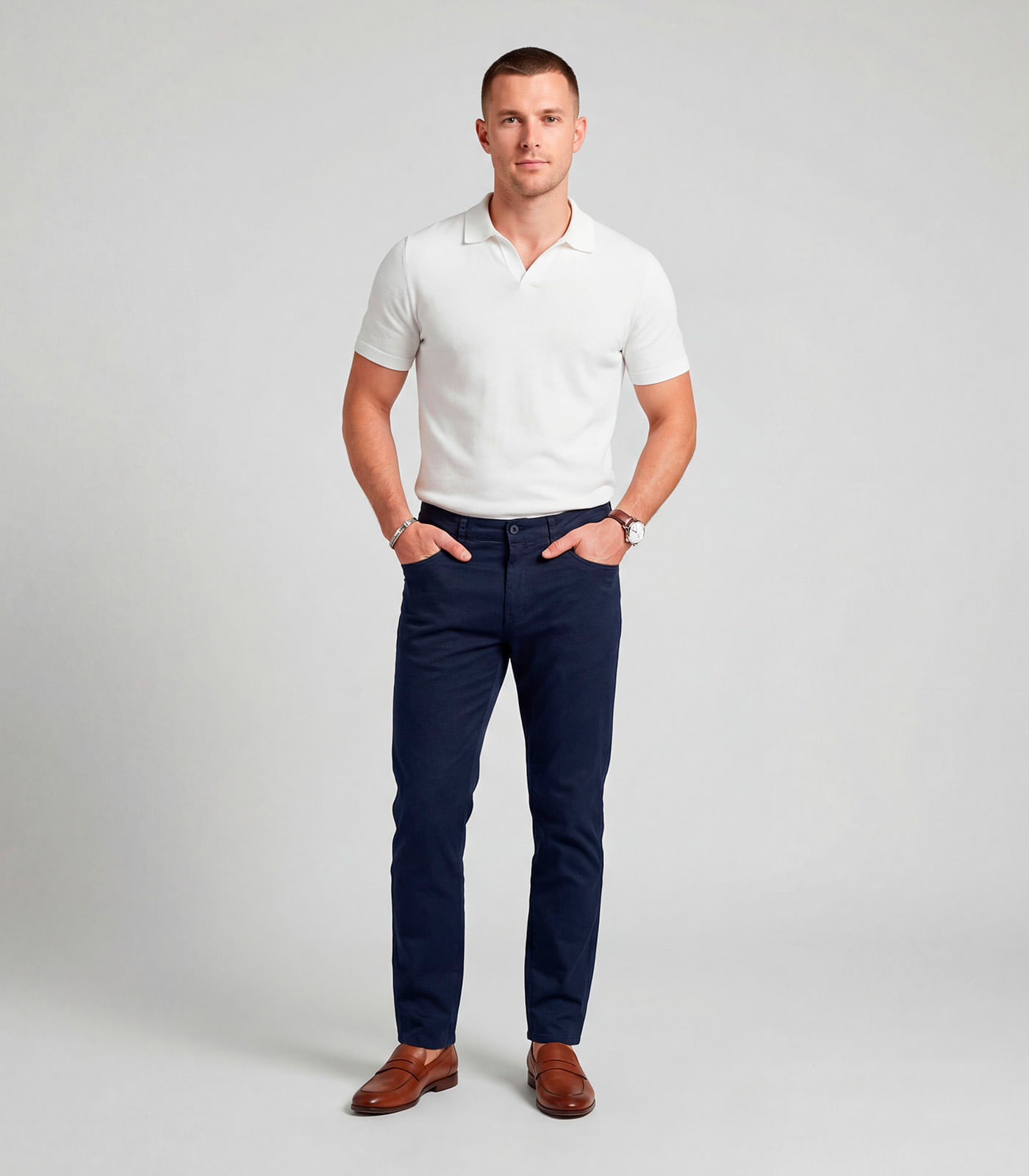 Calça Masculina Em Sarja Com Bolsos Sea Surf Azul